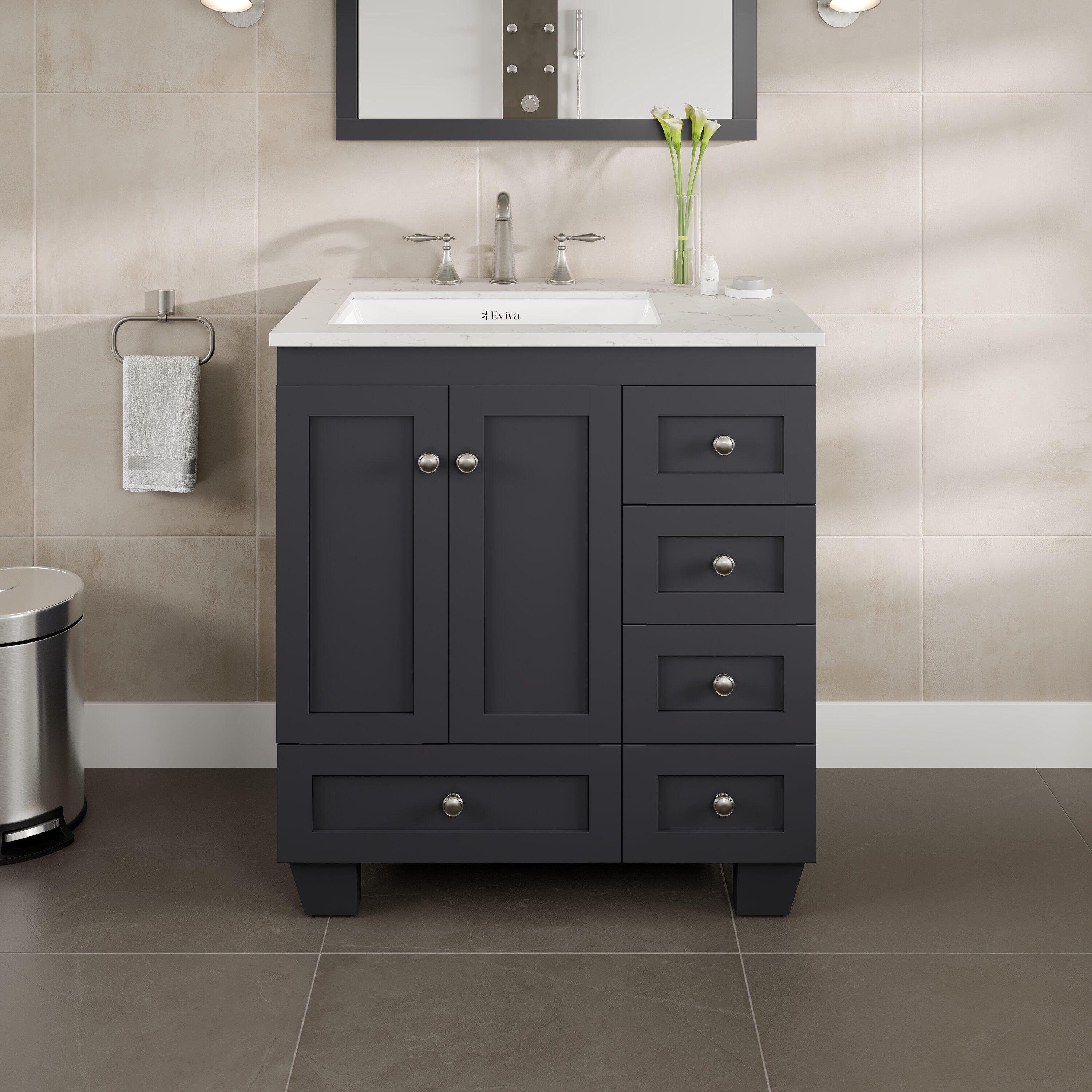 Eviva Acclaim 30"W x 22"D Drak Gray Bathroom Vanity with White Carrara Quartz Vanity Top and Rectangular Undermount Sink