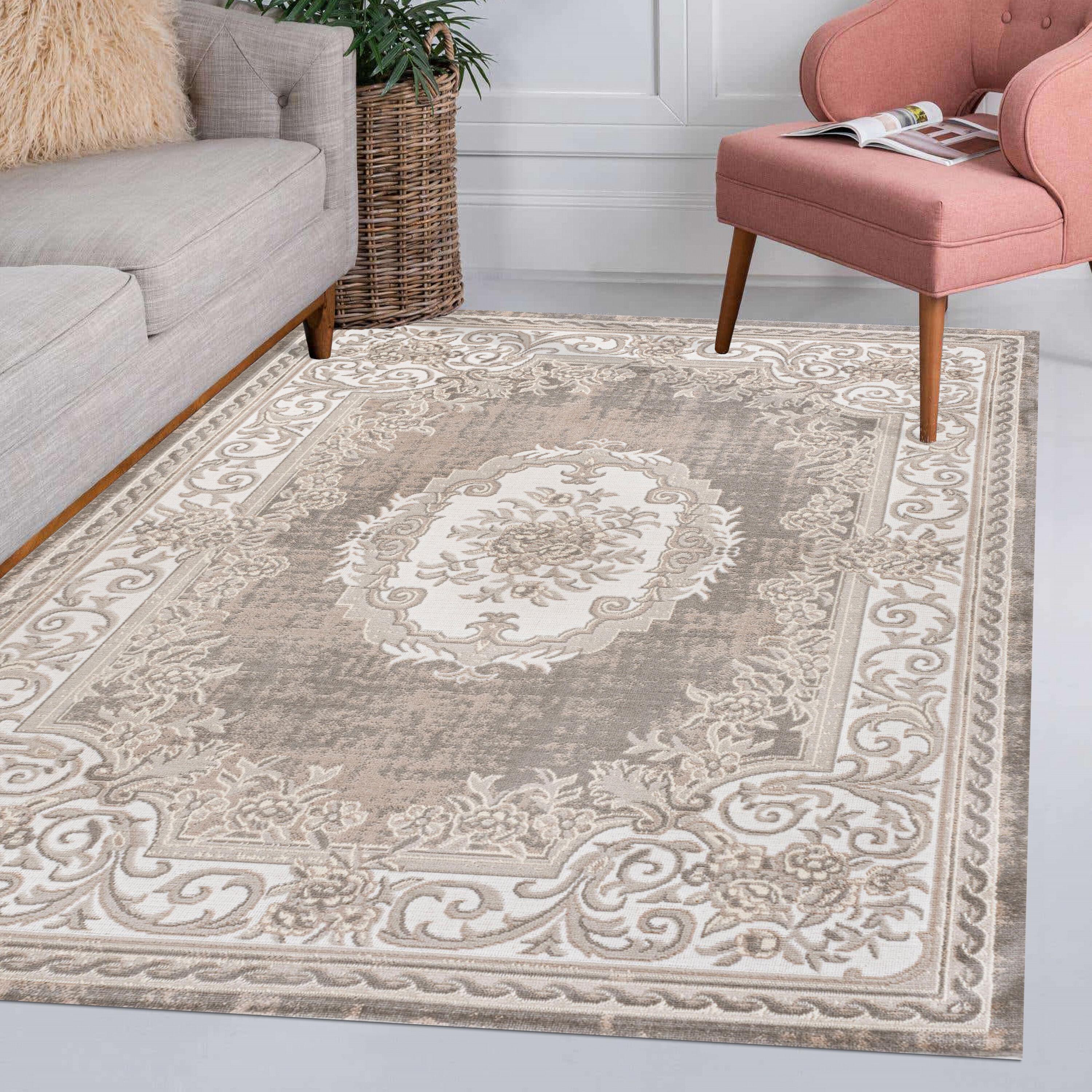JONATHAN Y Rosalia Cottage Medallion Gray/Ivory 5 ft. x 8 ft. Area Rug