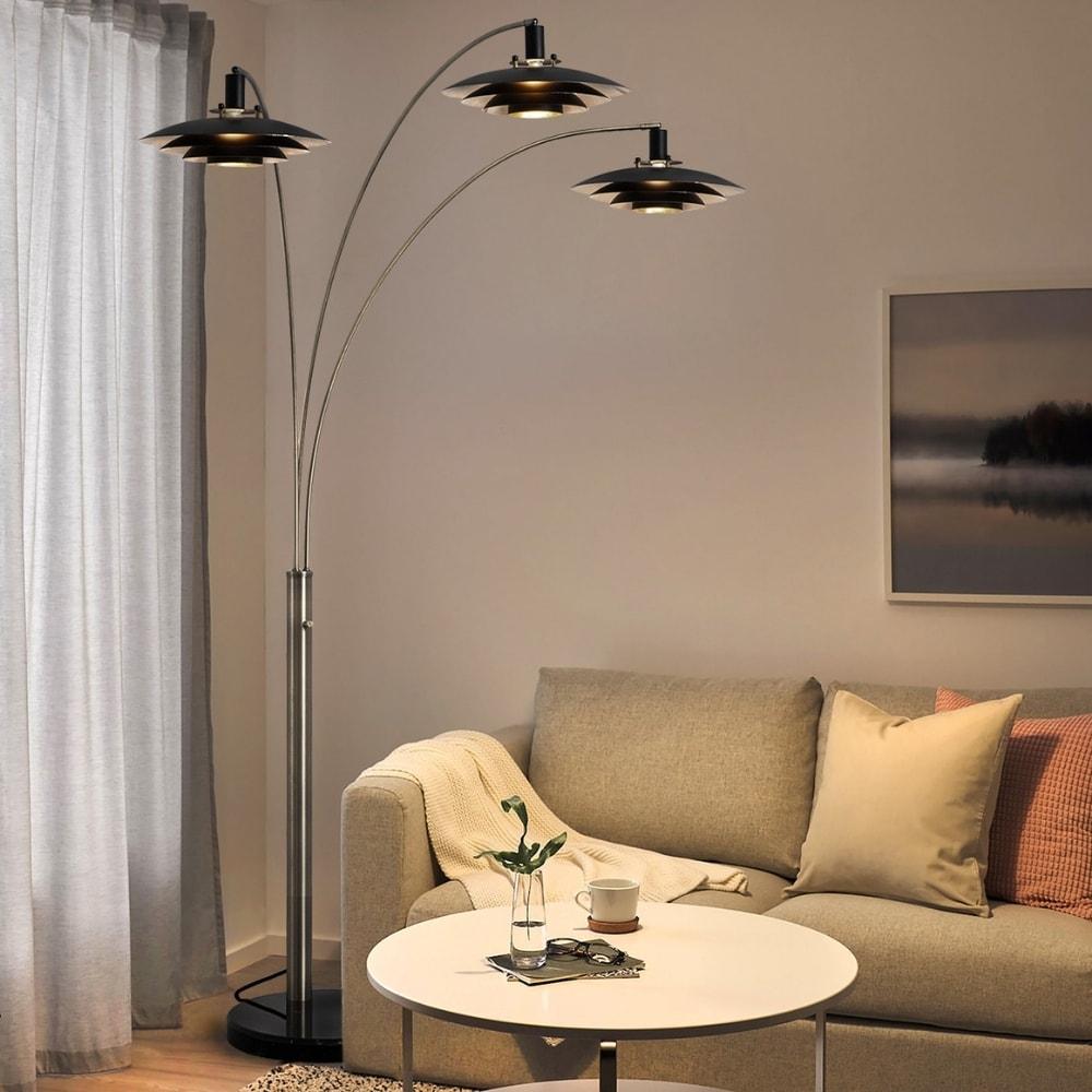 Rancho Mirage 3 Light Arc Floor Lamp - 84", Antique Nickel finish, Matte Black & Silver-Leaf Shade