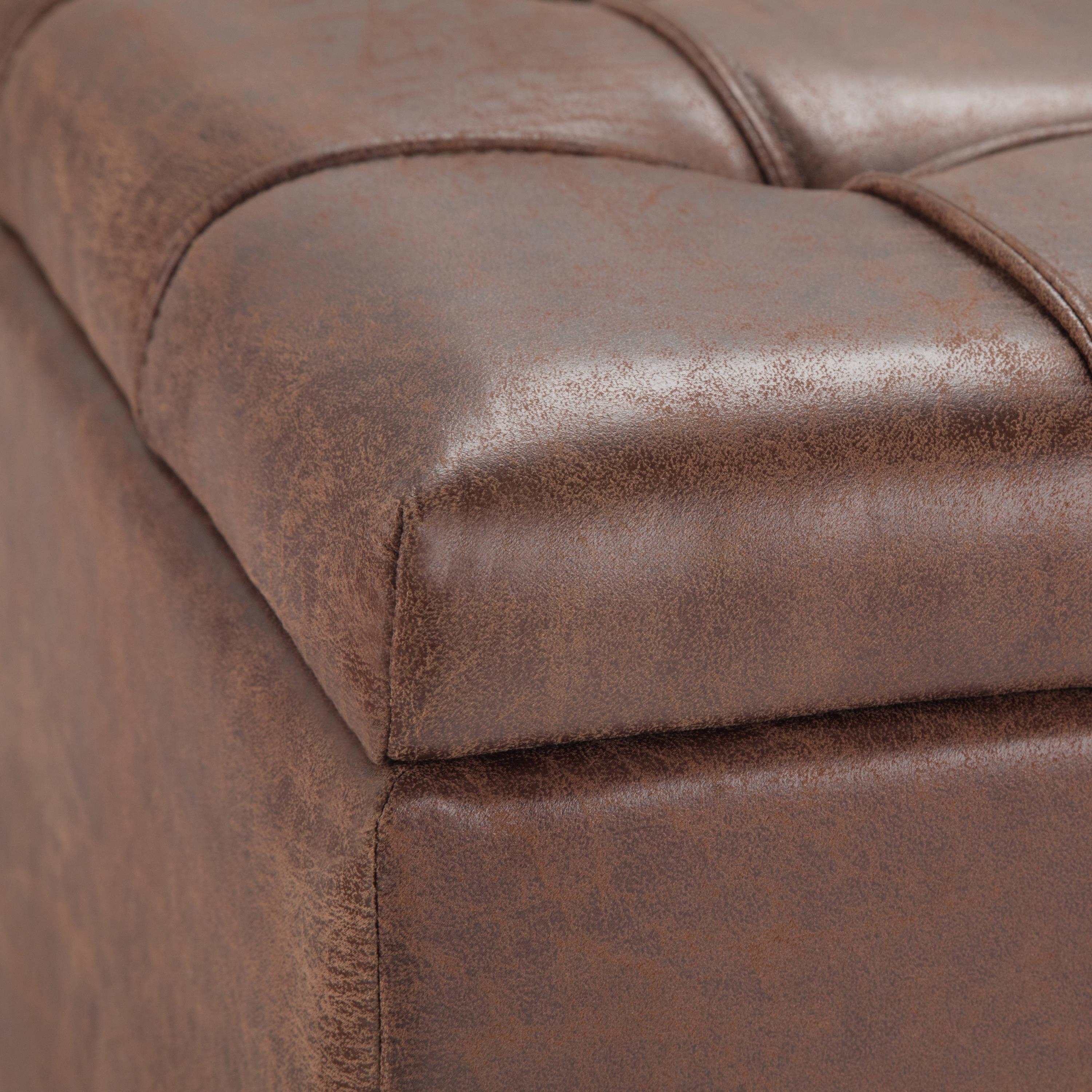 Simpli Home Harrison 36"W Upholstered Square Coffee Table Storage Ottoman with Split Lift Top