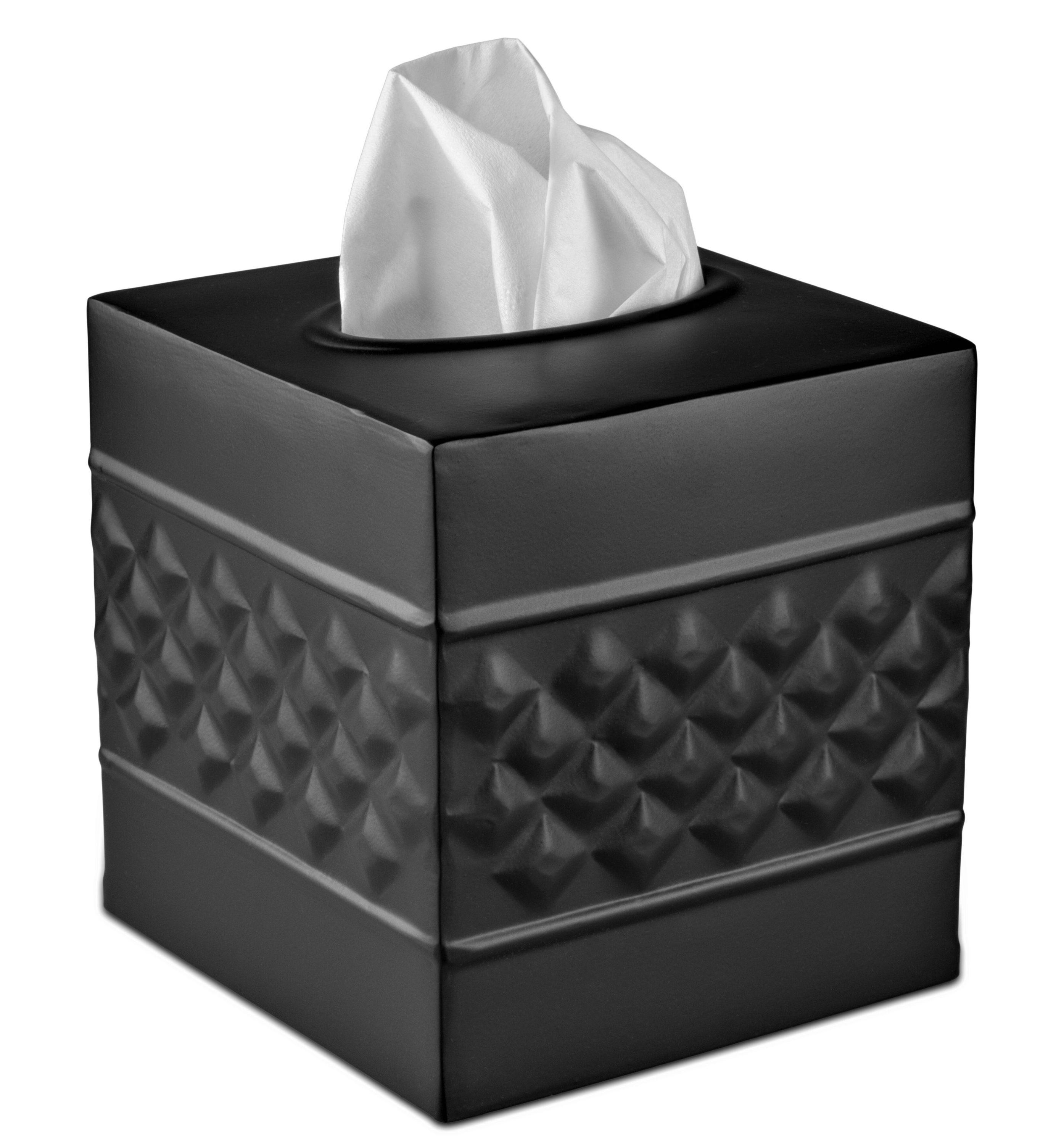 Monarch Abode Tissue Box Cover, Hand Hammered, Metal, Square Tissue Box Holder, Black