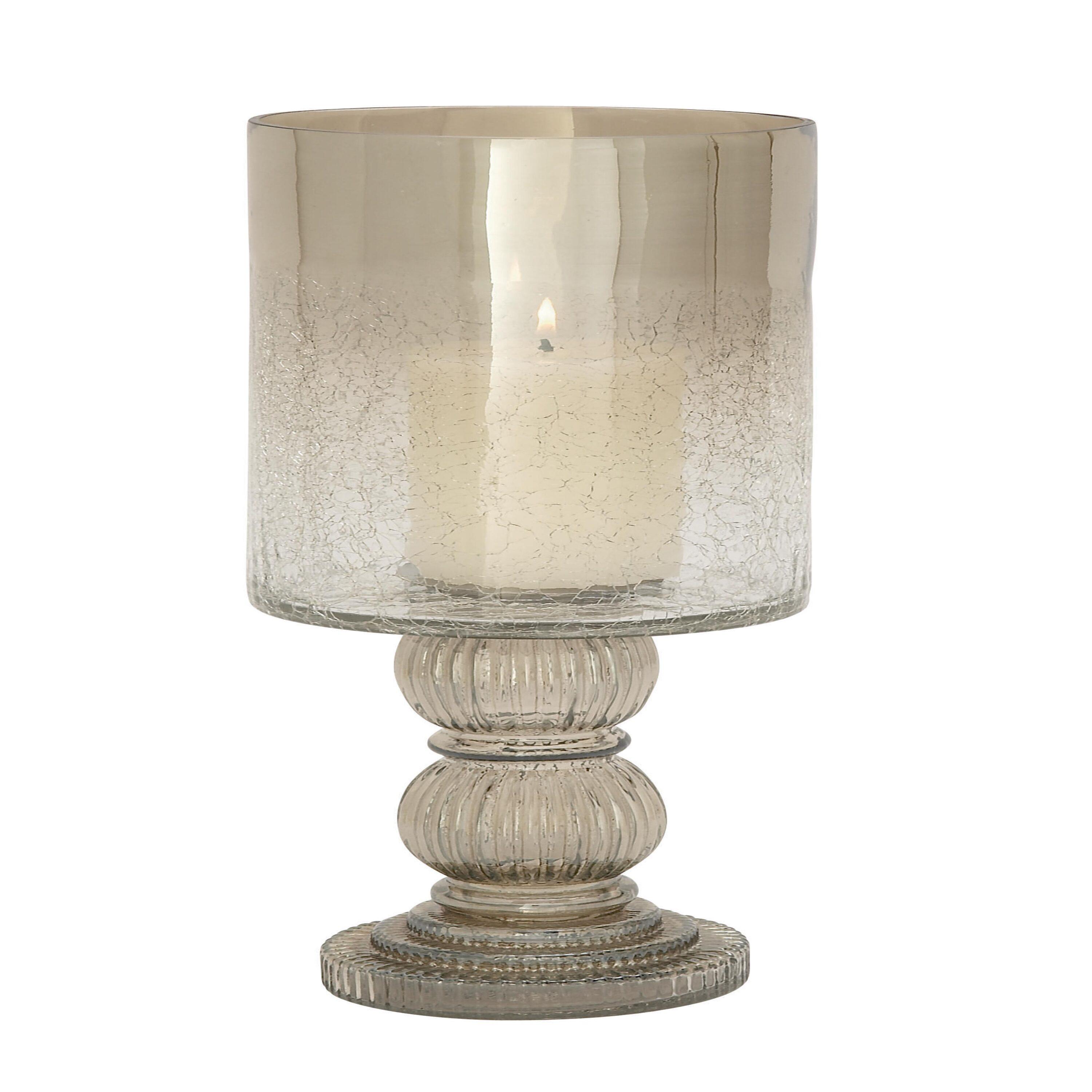 DecMode Gold Glass Handmade Turned Style Pillar Hurricane Lamp with Faux Mercury Glass Finish