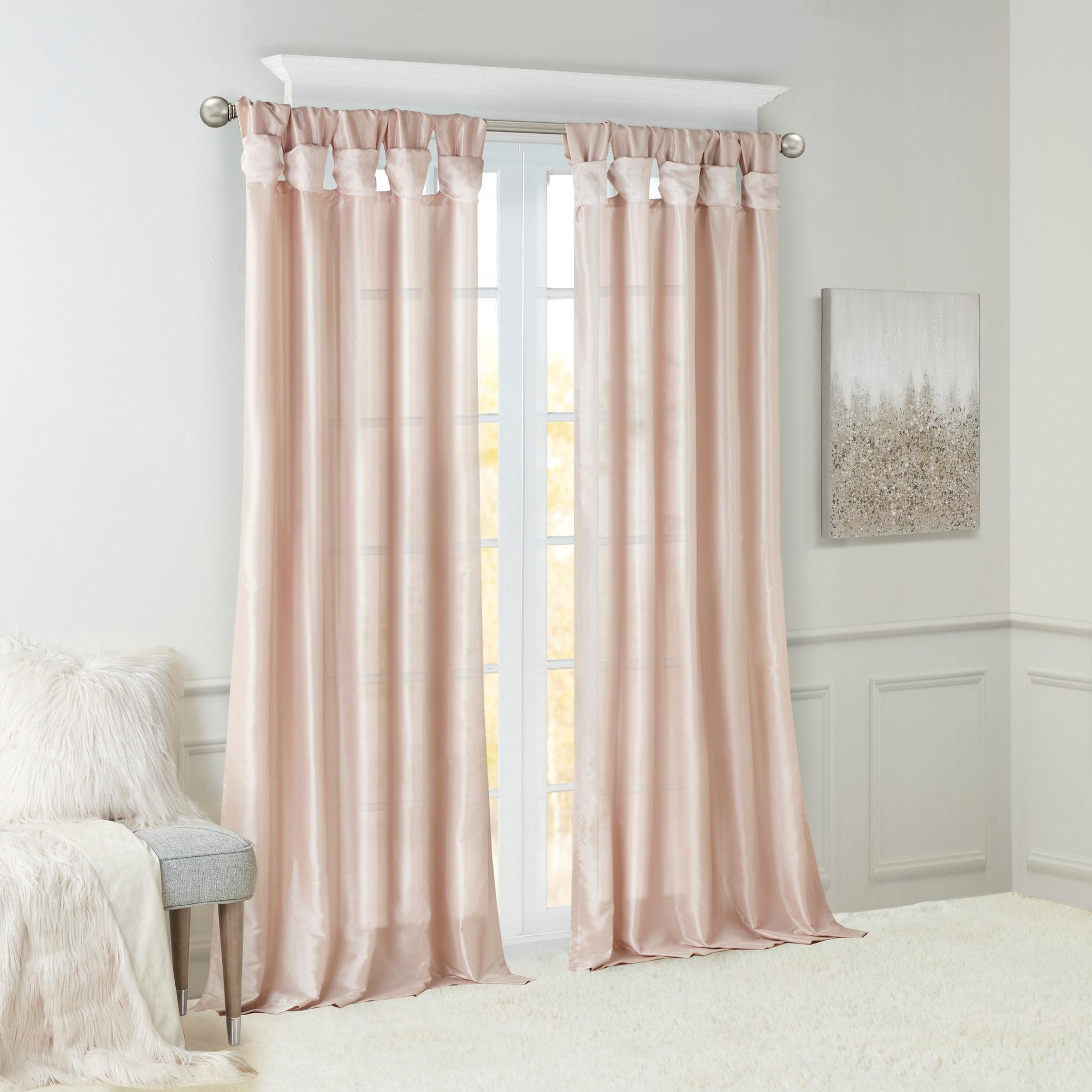 Madison Park Twist Tab Lined Window Curtain - Solid Print, Blush, 50"W x 84"L - Emilia