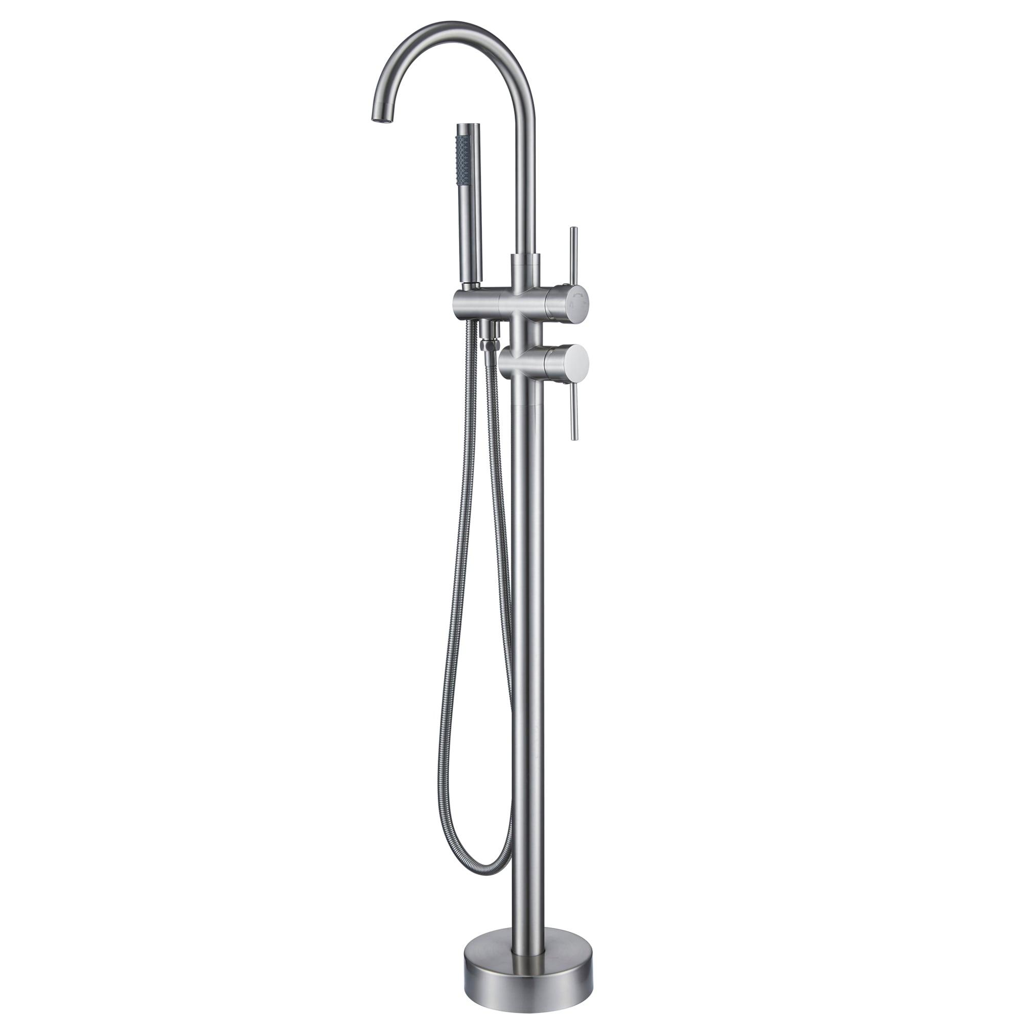 Double Handle Floor Mounted Freestanding Tub Filler With Handshower
