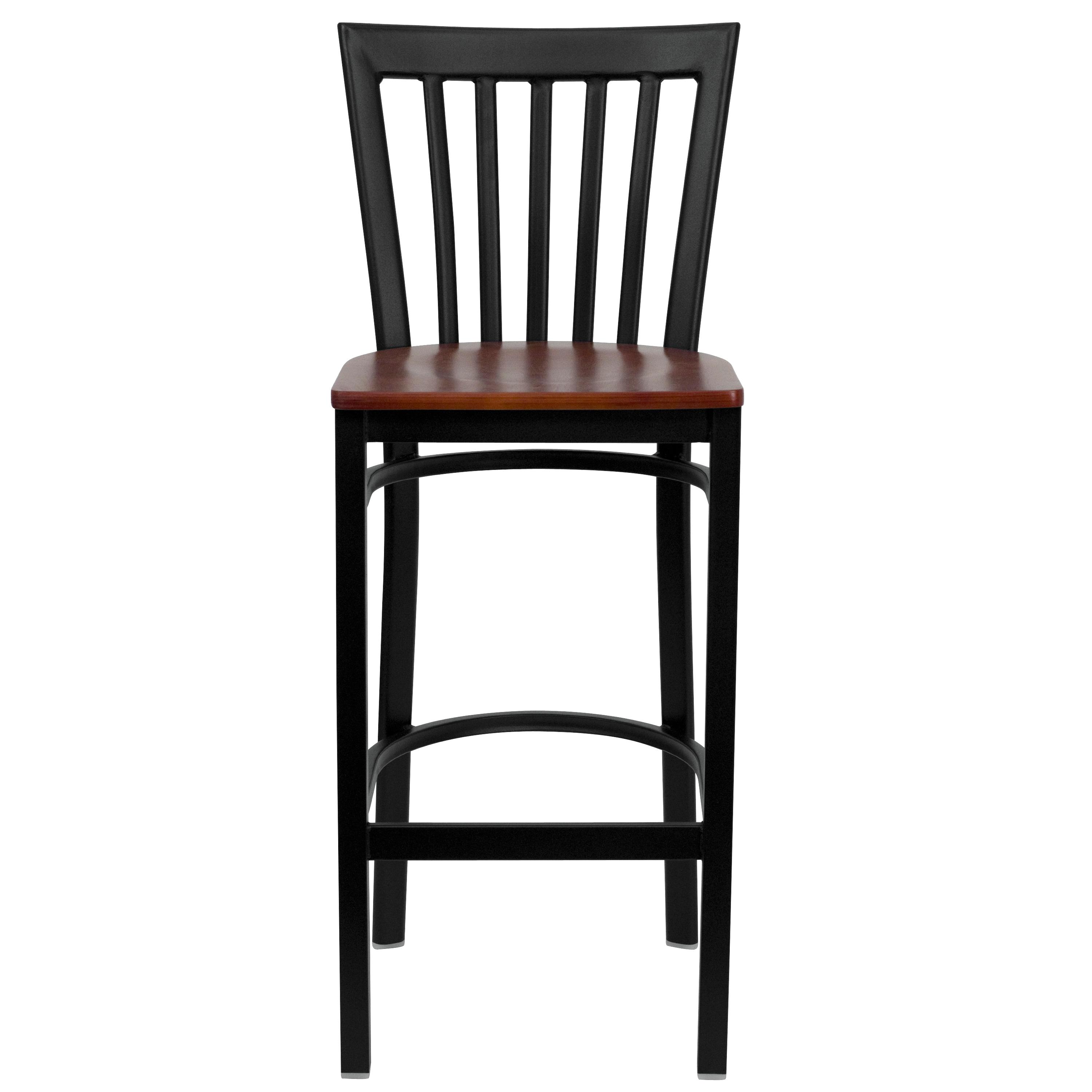 Flash Furniture HERCULES Series Black School House Back Metal Restaurant Barstool - Cherry Wood Seat