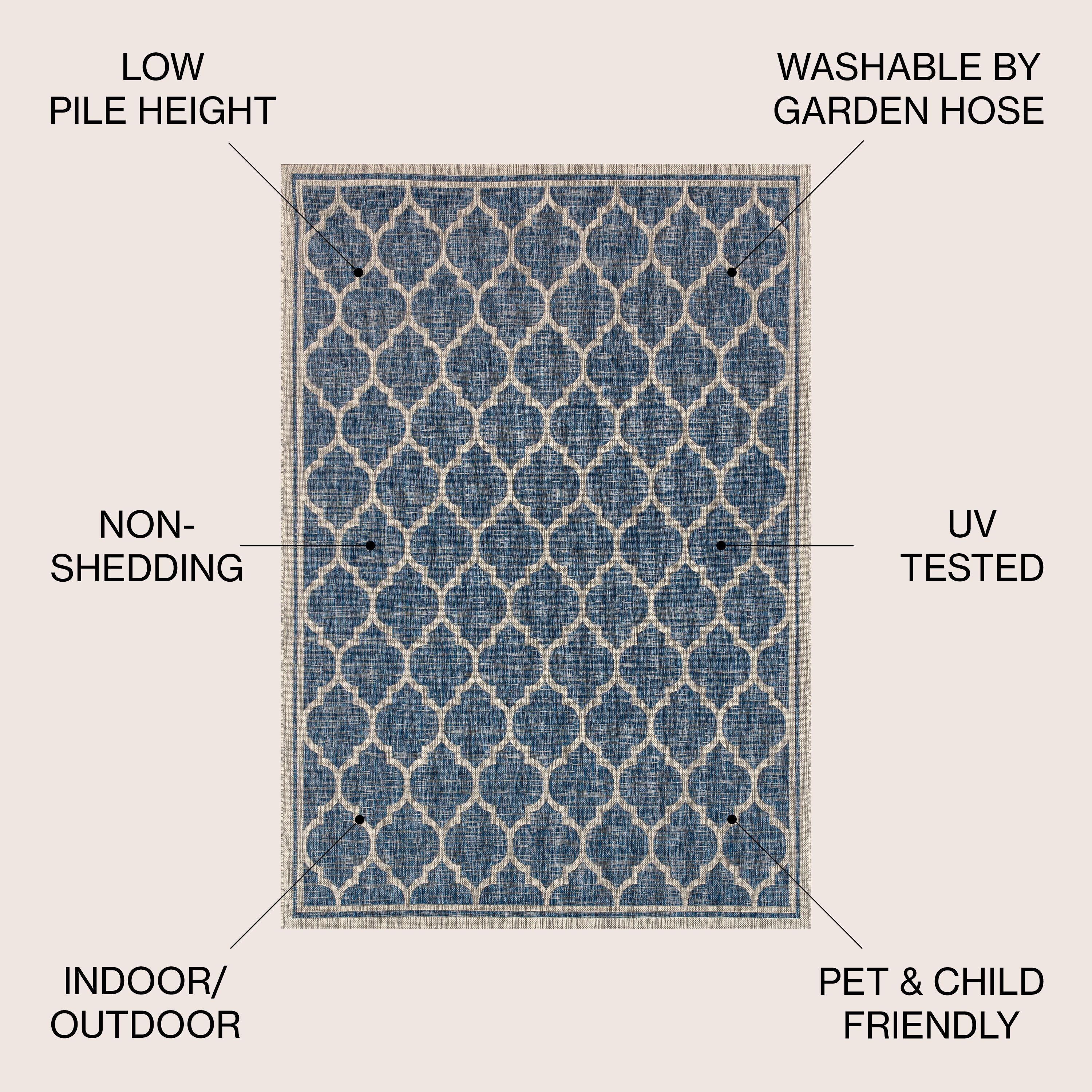 Trebol Moroccan Trellis Textured Weave Navy/Gray 8 ft. x 10 ft. Indoor/Outdoor Area Rug