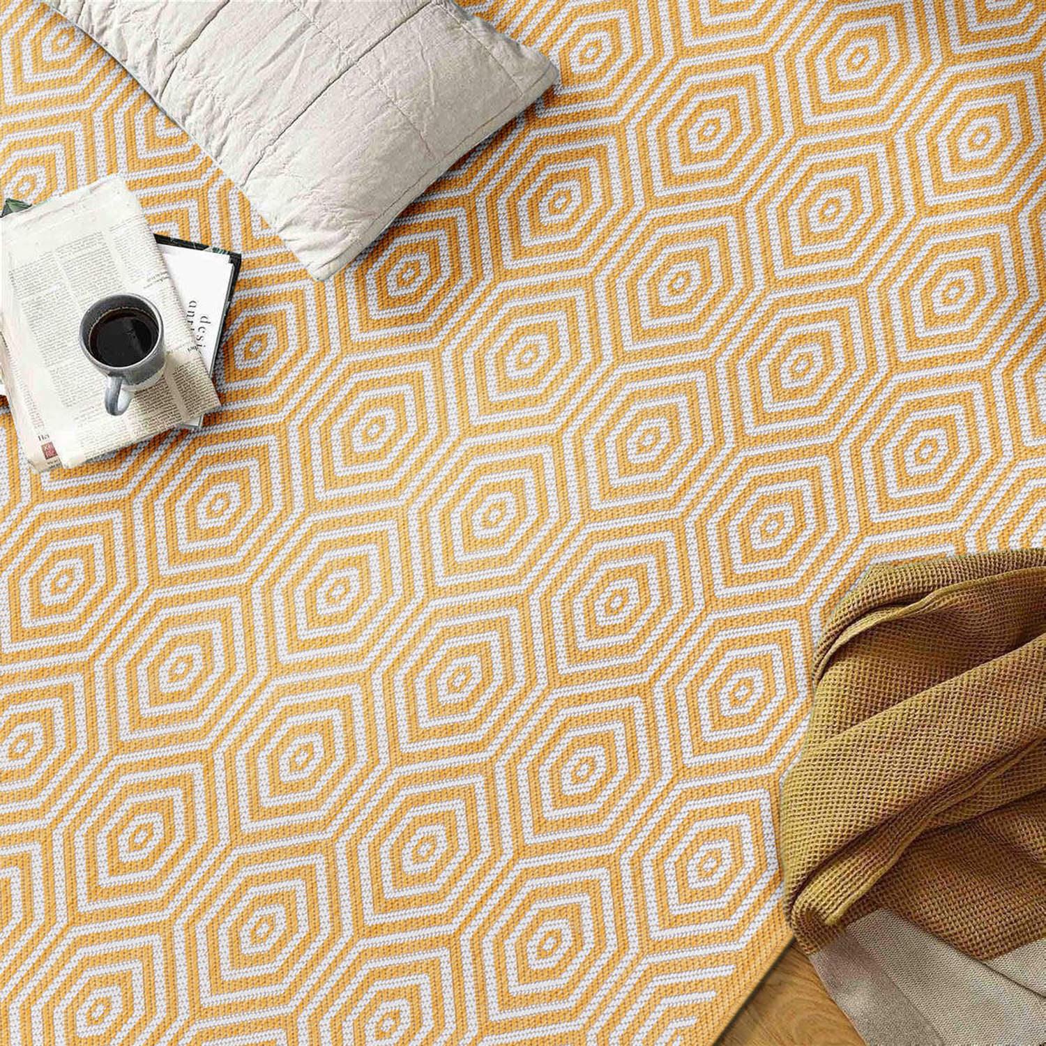 World Rug Gallery Modern Geometric Textured Flat Weave Indoor/Outdoor Area Rug - YELLOW 5' X 7'