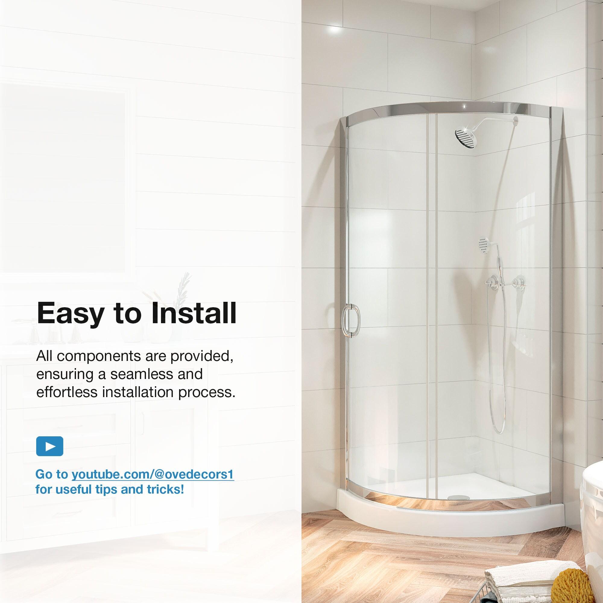 OVE Decors Breeze Premium 33 in. Framed Round Shower Kit w/ Clear Glass, Base