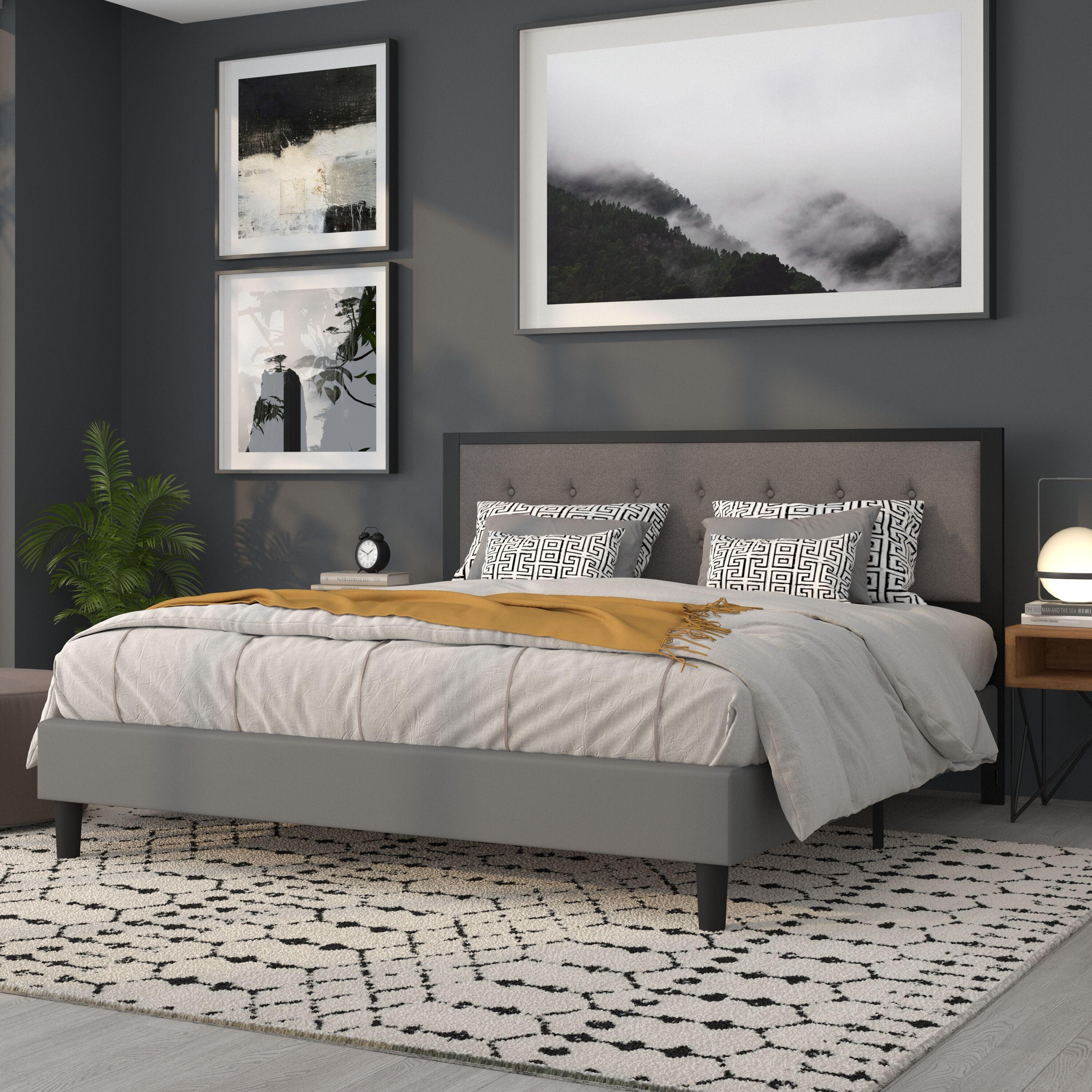 Flash Furniture Bristol Metal Tufted Upholstered King Size Headboard in Dark Gray Fabric