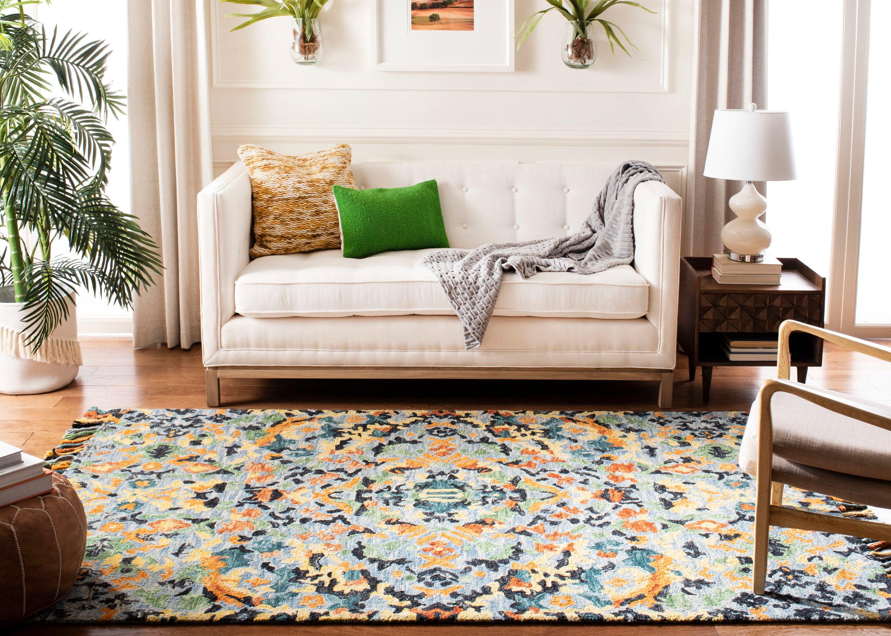 SAFAVIEH Blossom Everitt Floral Wool Area Rug, Blue/Multi, 8' x 8' Square