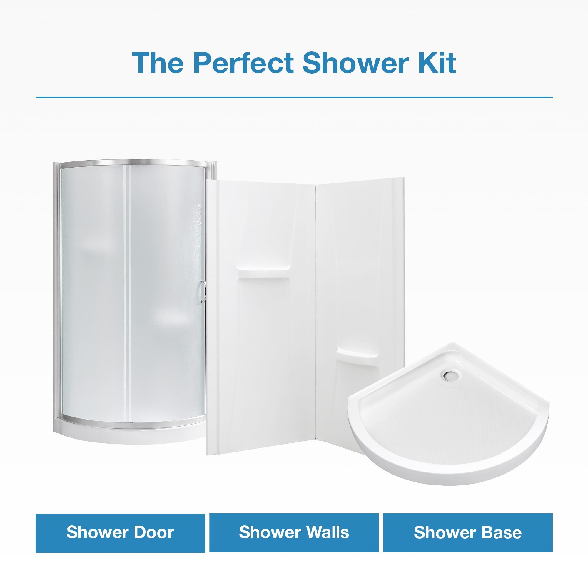 OVE Decors Breeze 33 in. Framed Round Shower Kit w/ Frosted Glass, Base, Wall