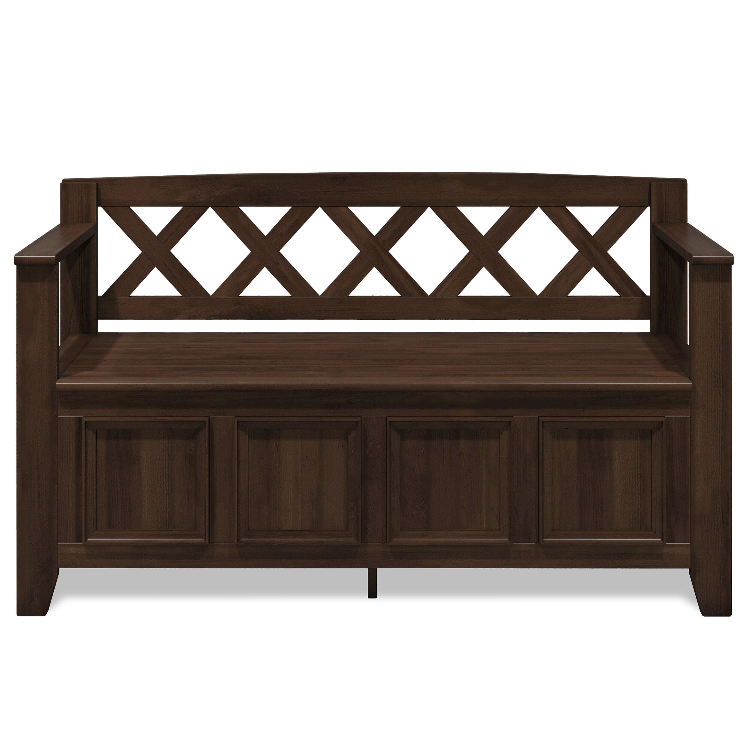 Simpli Home Amherst 48"W Solid Wood Entryway Storage Bench with Lift-Top Lid and Dual Compartments