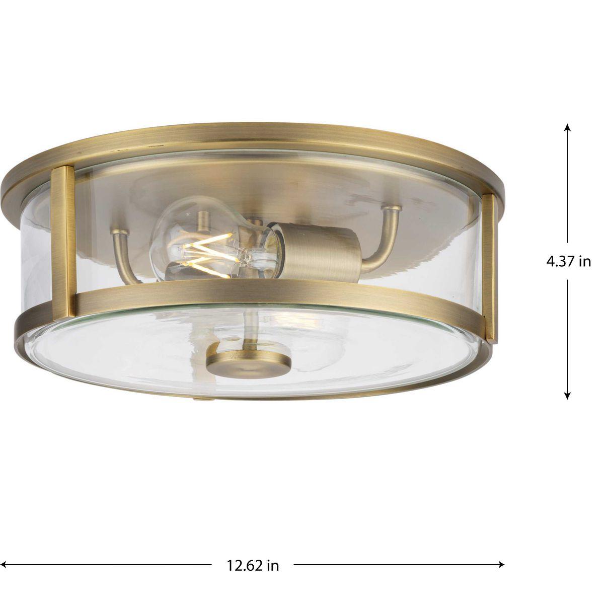 Progress Lighting Gilliam 2-Light Flush Mount, Vintage Brass, Clear Curved Glass