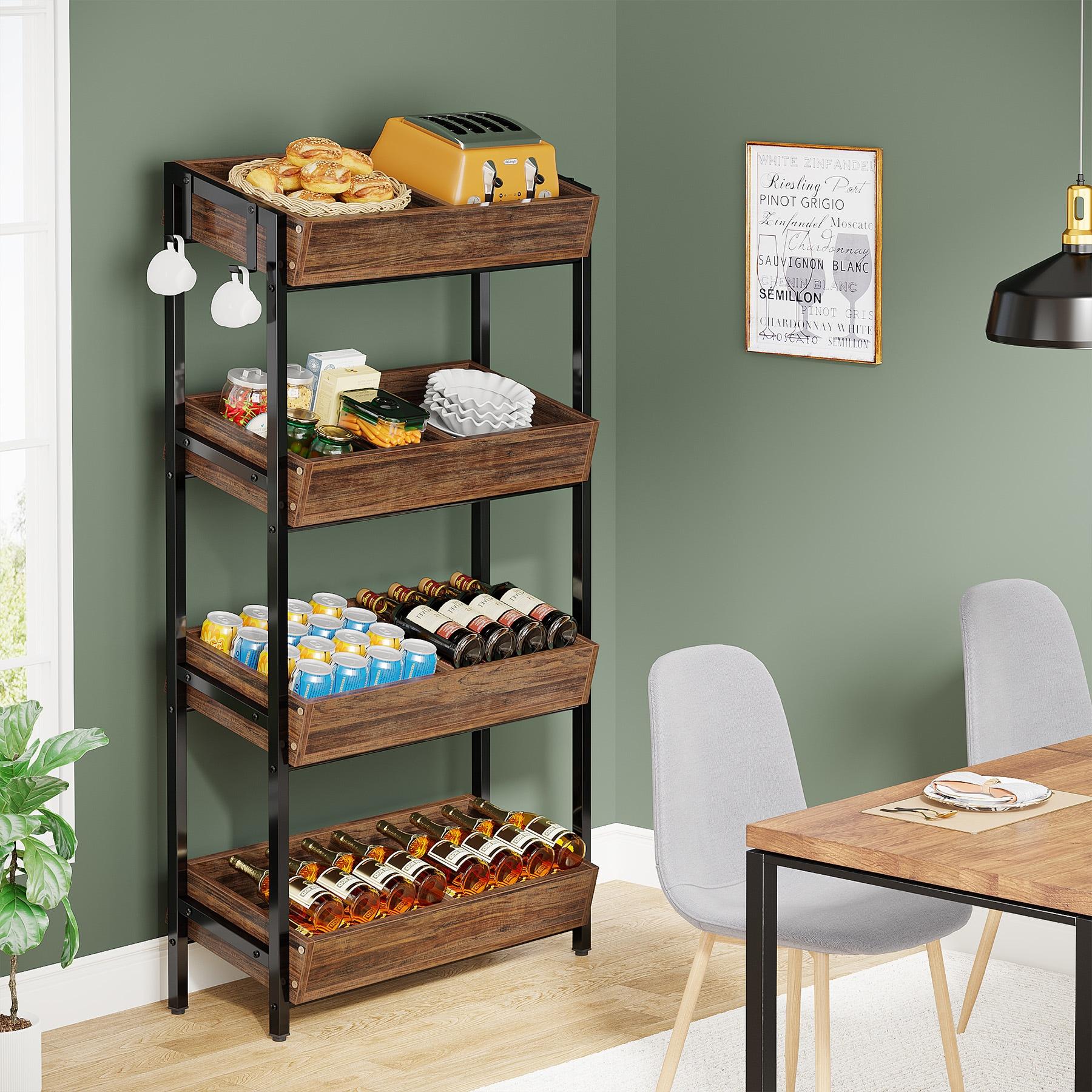 Tribesigns Wood Fruit Vegetable Storage Rack Stand,4-Tier Stackable Fruit Basket Organizer Rack