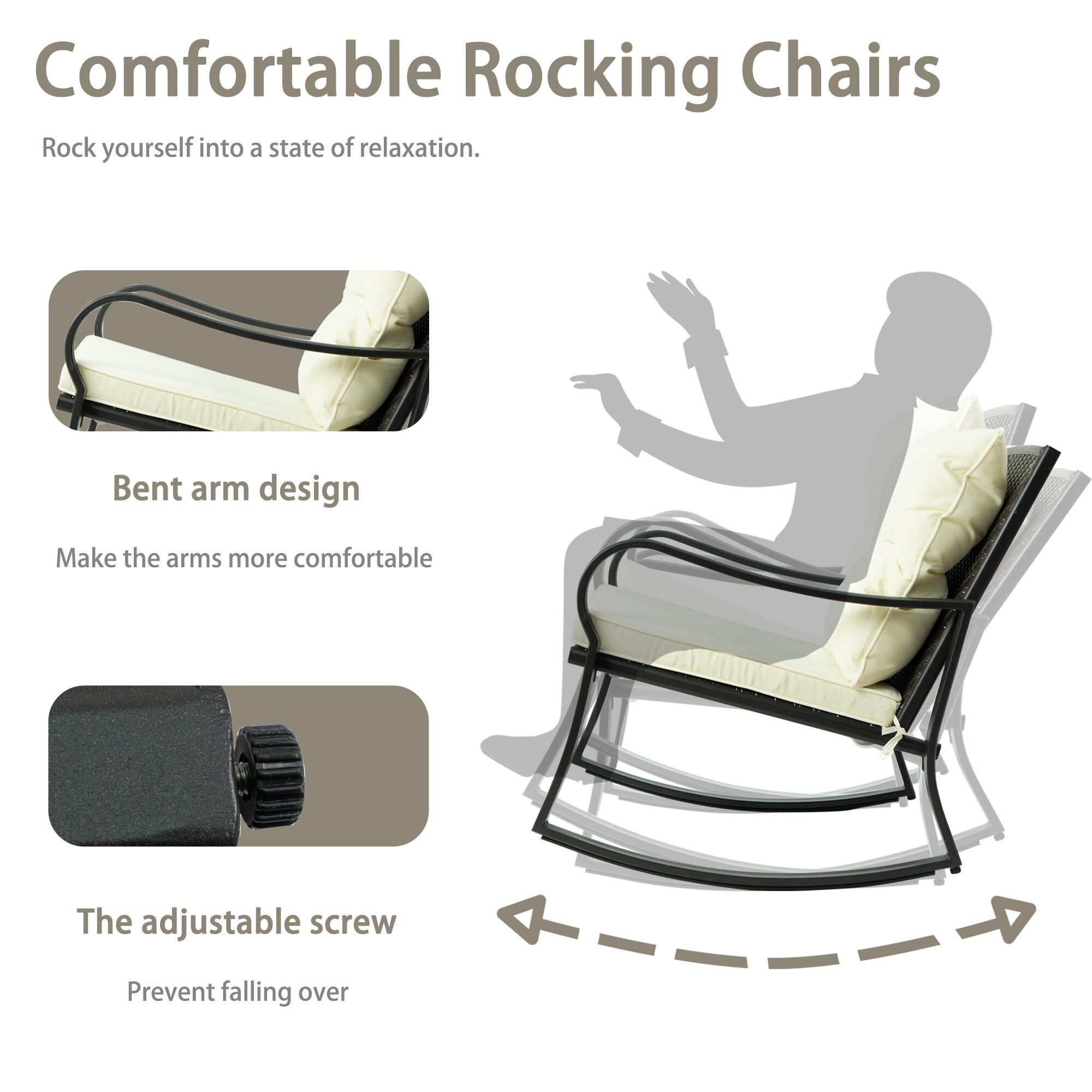 Mercury Row® Preciado 3 Piece Outdoor Patio Set With Cushions-Rocking Chair for Balcony, Lawn and Porch