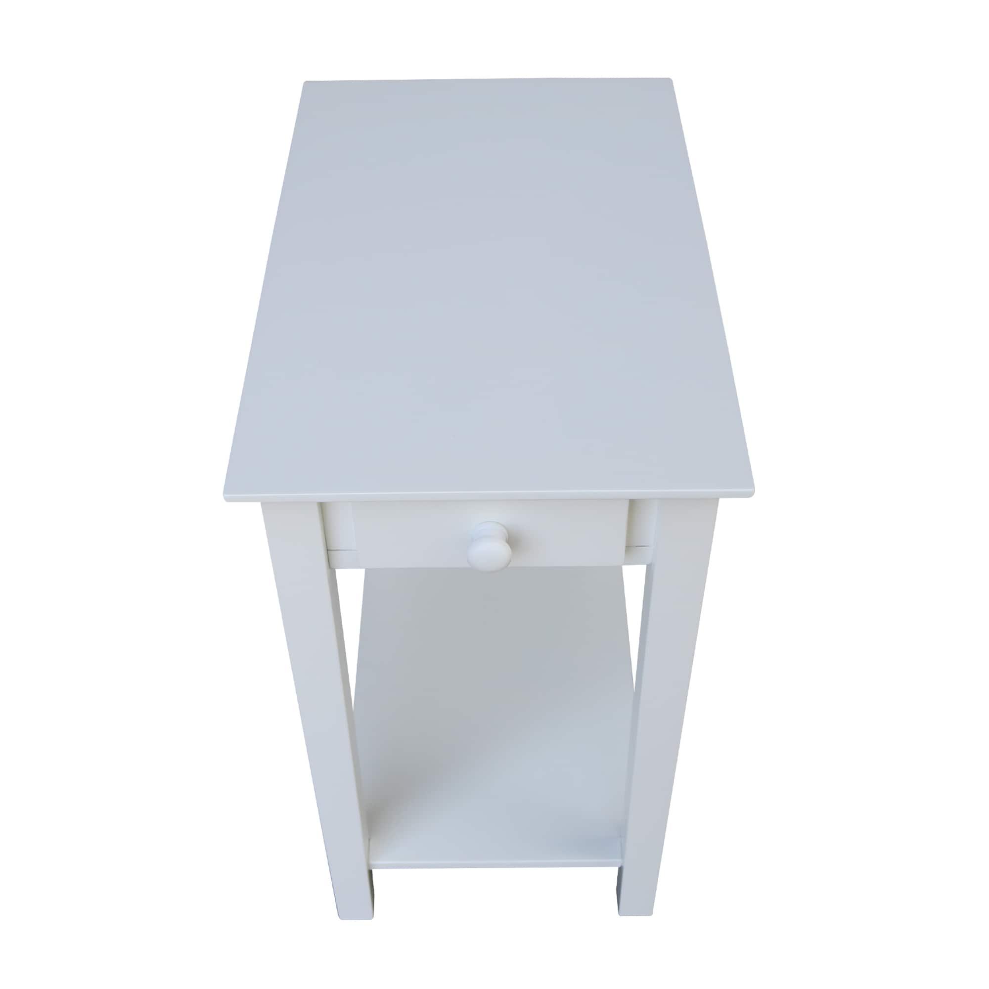 Narrow End Table White - International Concepts: Solid Parawood, Mid-Century Modern Style, 25" High