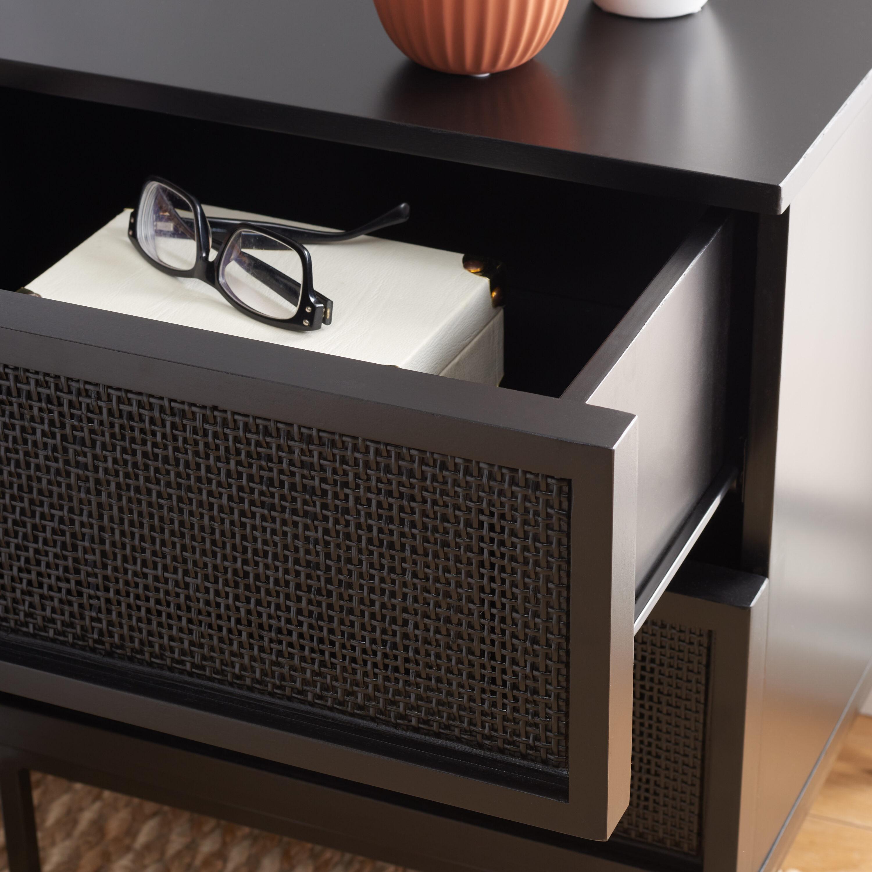 Zadie 2 Drawer Rattan Nightstand - Black - Safavieh