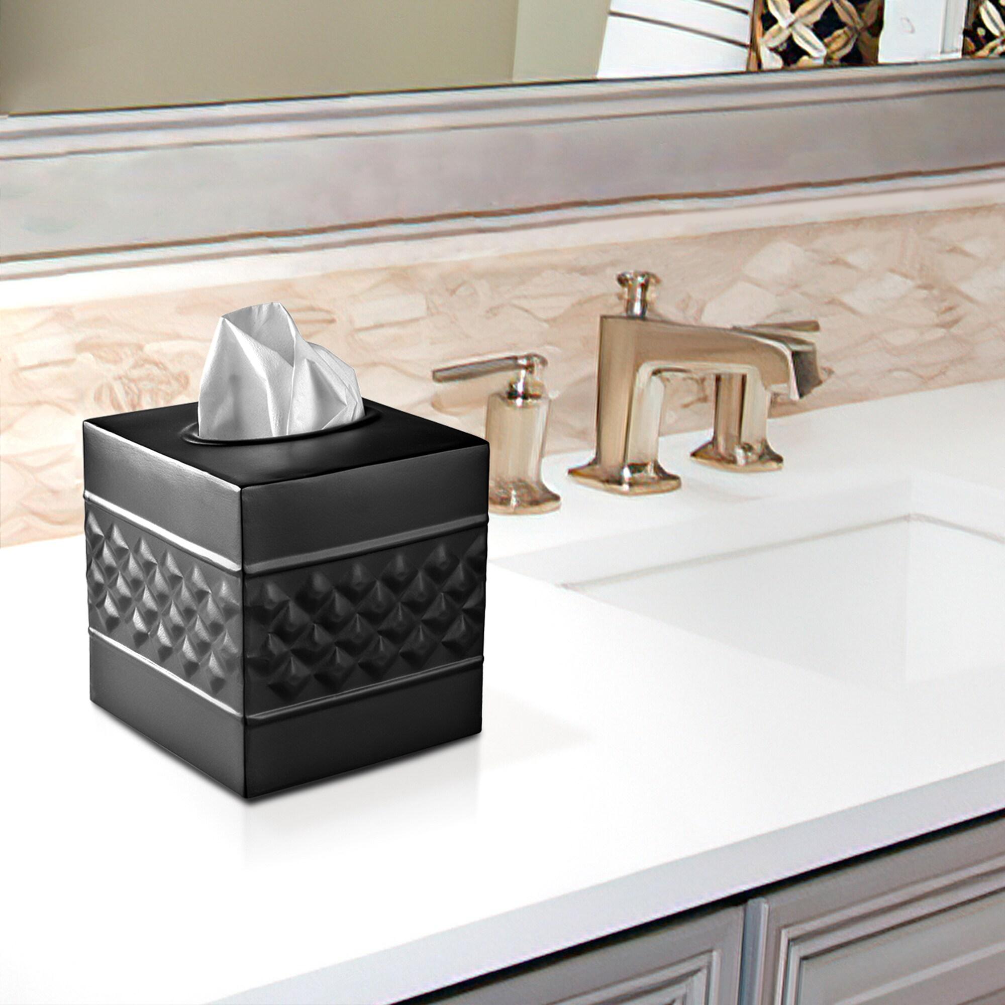 Monarch Abode Tissue Box Cover, Hand Hammered, Metal, Square Tissue Box Holder, Black