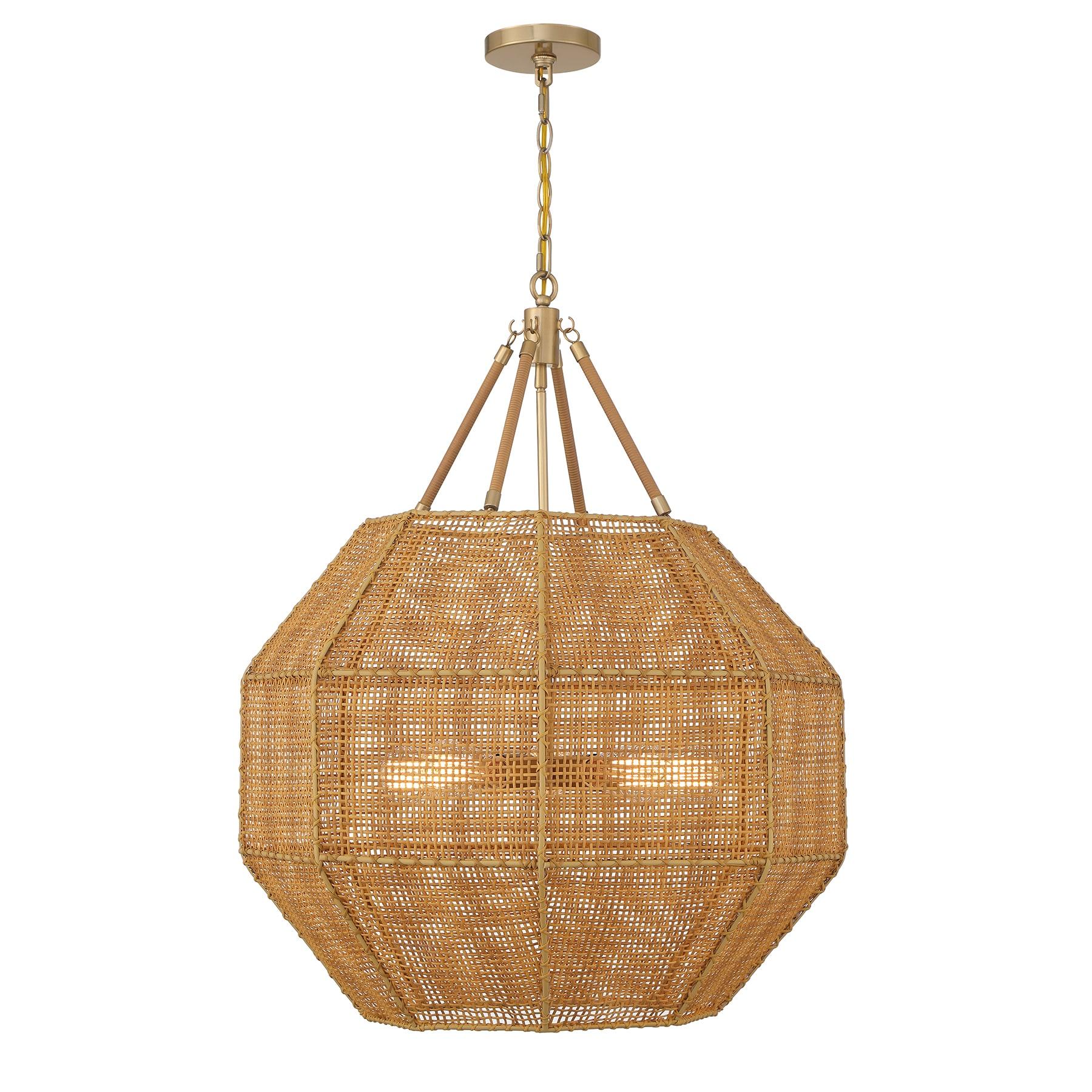 Savoy House Selby 5 - Light Pendant in  Burnished Brass/Rattan