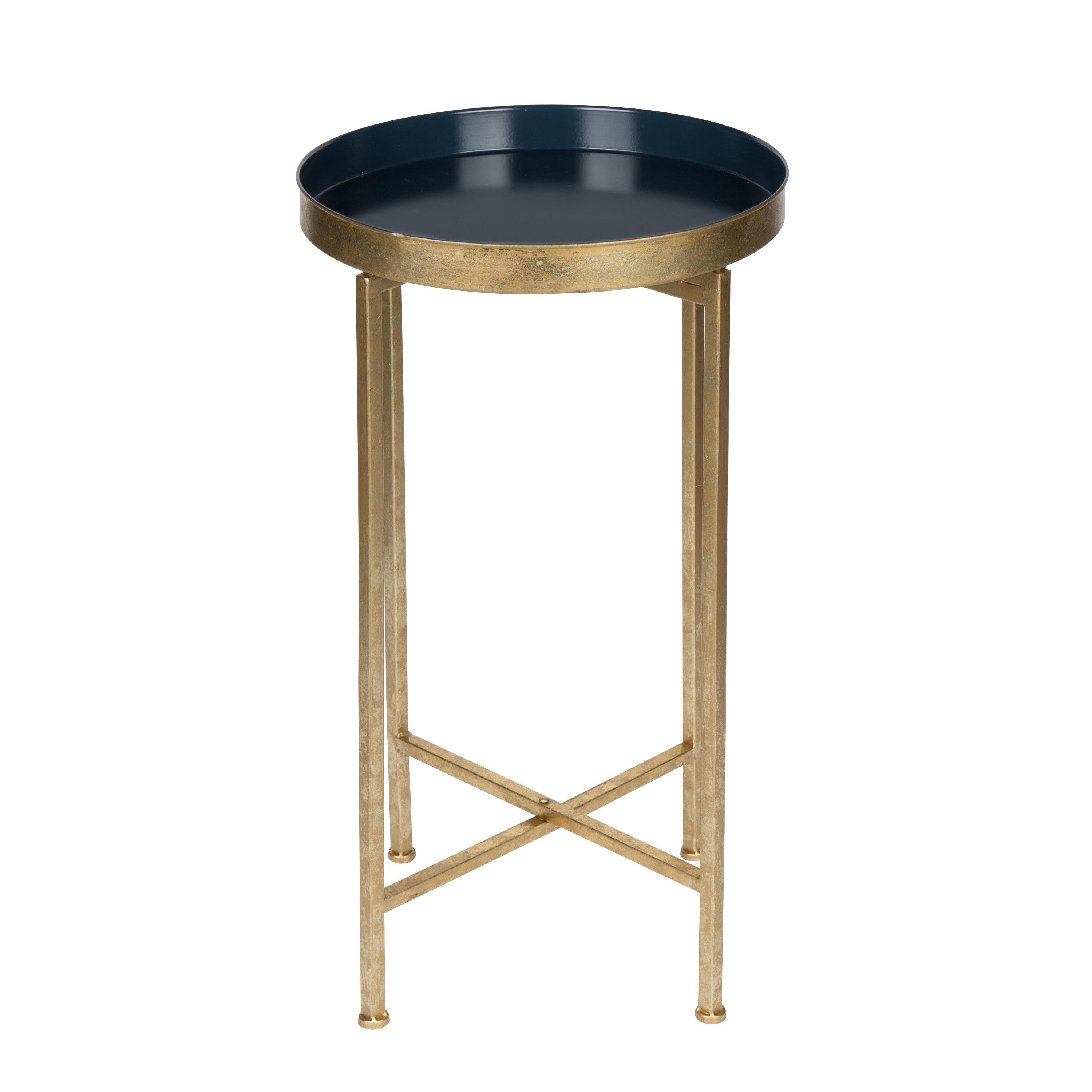 Kate and Laurel Celia Round Metal Tea Table, 14x14x25.75, Gold and Navy Blue