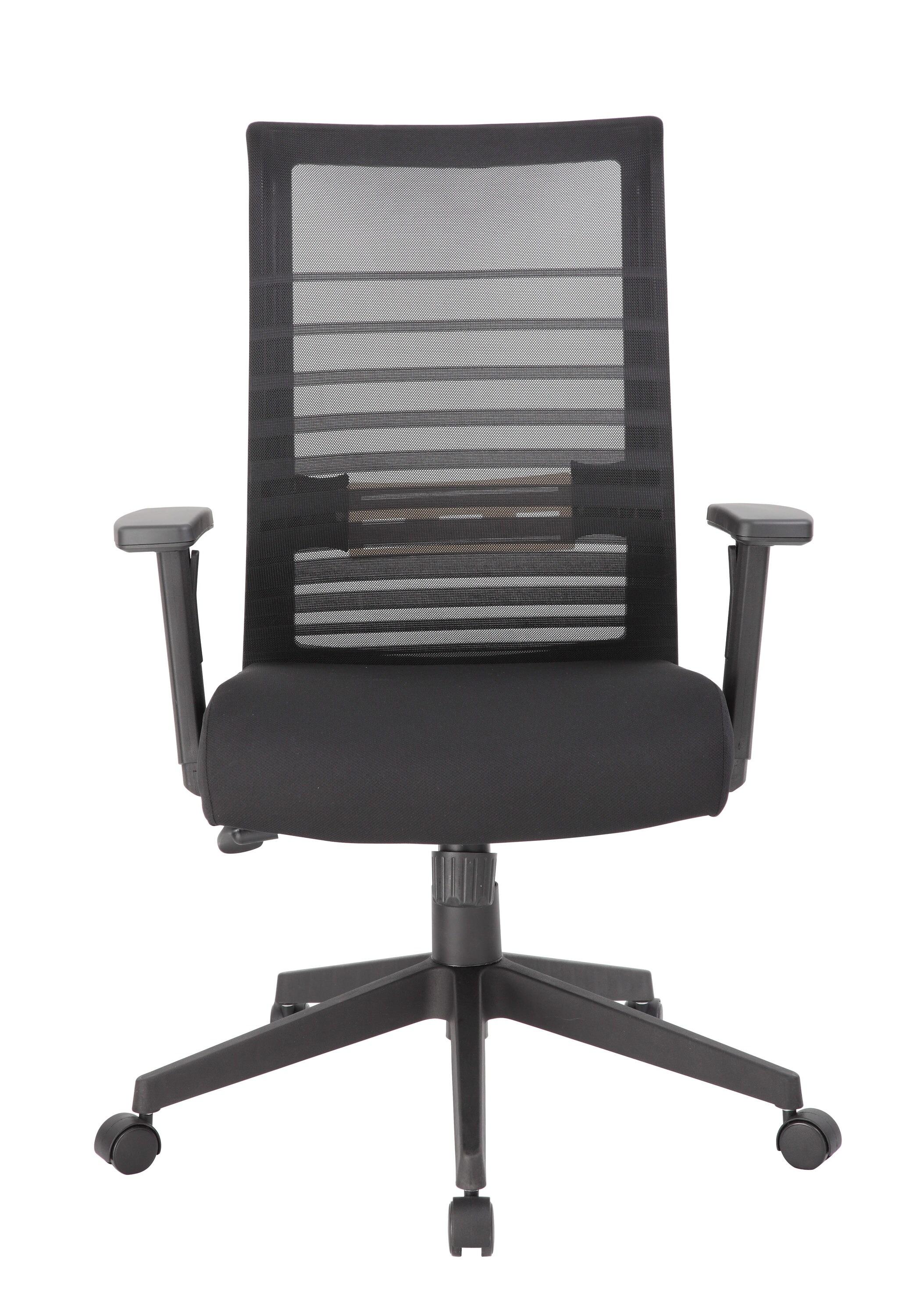 Linear Mesh Task Chair Black - Boss Office Products: Synchro-Tilt, Adjustable Arms, 275lbs Capacity