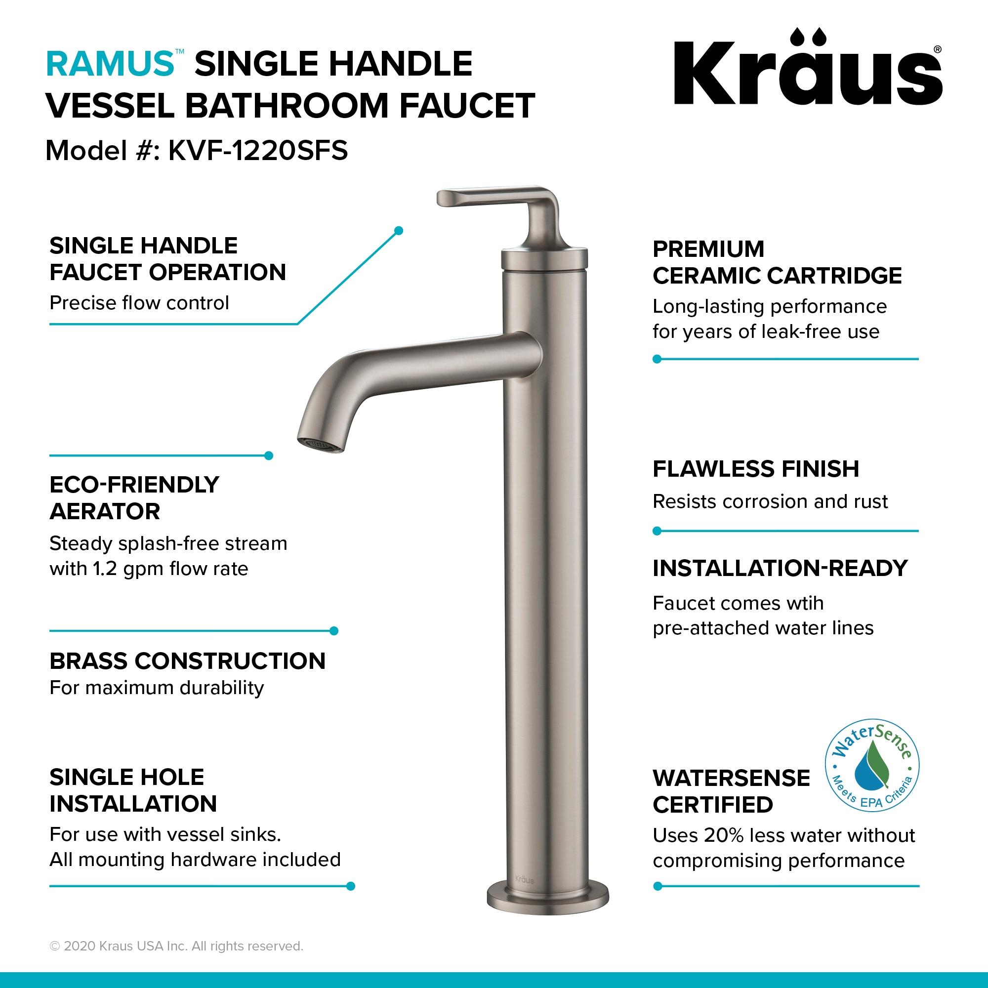 Ramus Single Handle Vessel Sink Bathroom Faucet with Drain Assembly