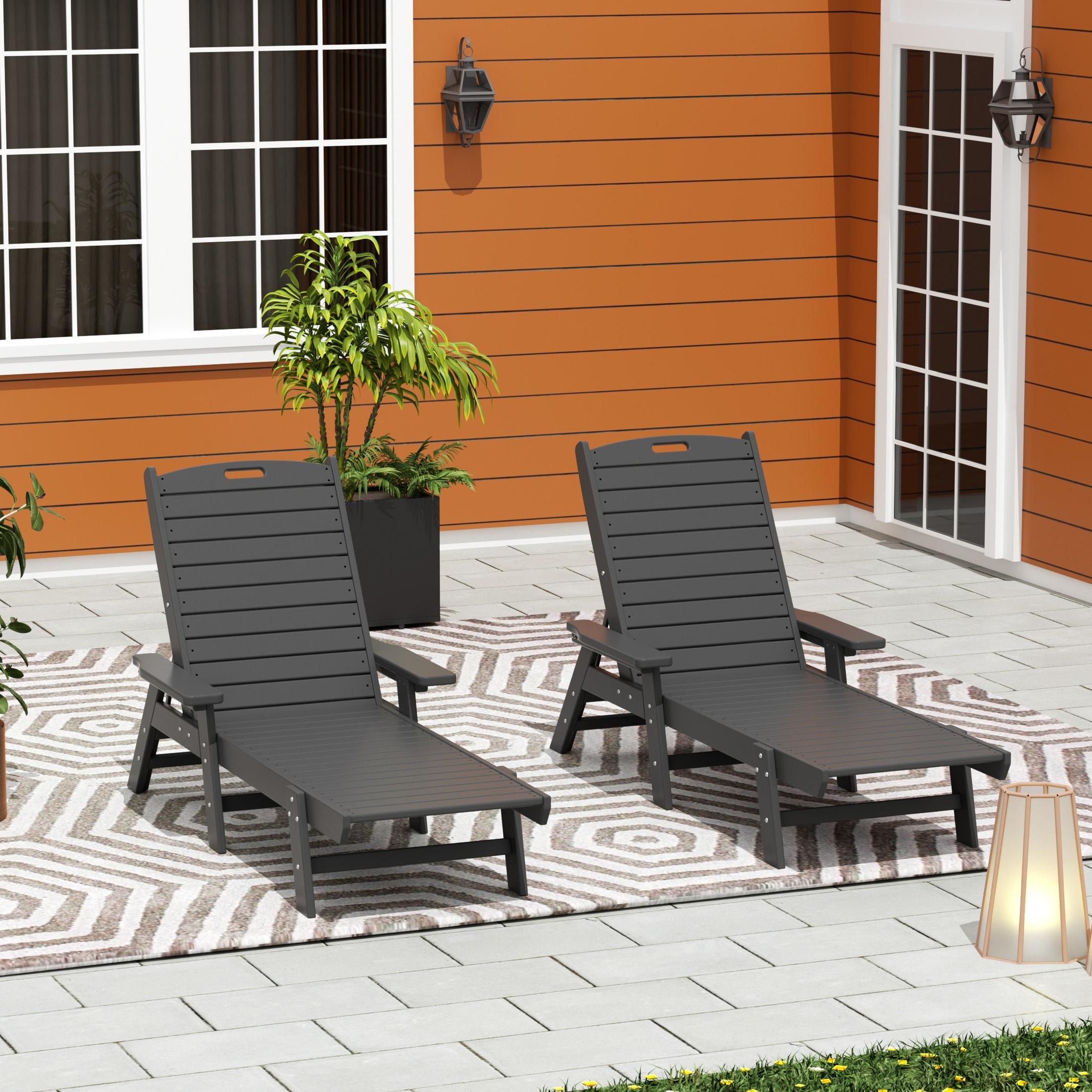 SERWALL Patio Chaise Lounge Chair Set of 2, 78'' Long 5-Positions Adjustable HDPE Outdoor Lounge Chair Grey