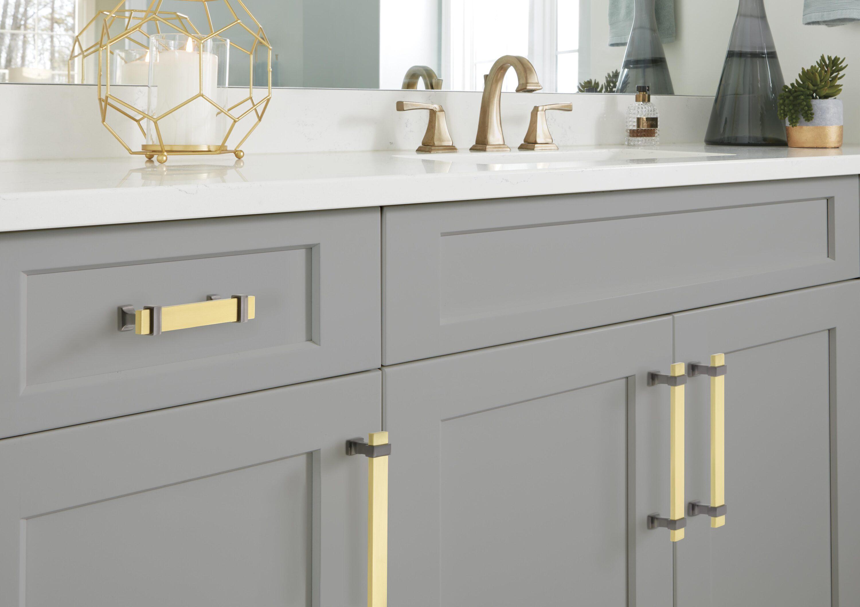 Amerock Overton 3-3/4 inch (96mm) Center-to-Center Brushed Gold/Black Chrome Cabinet Pull