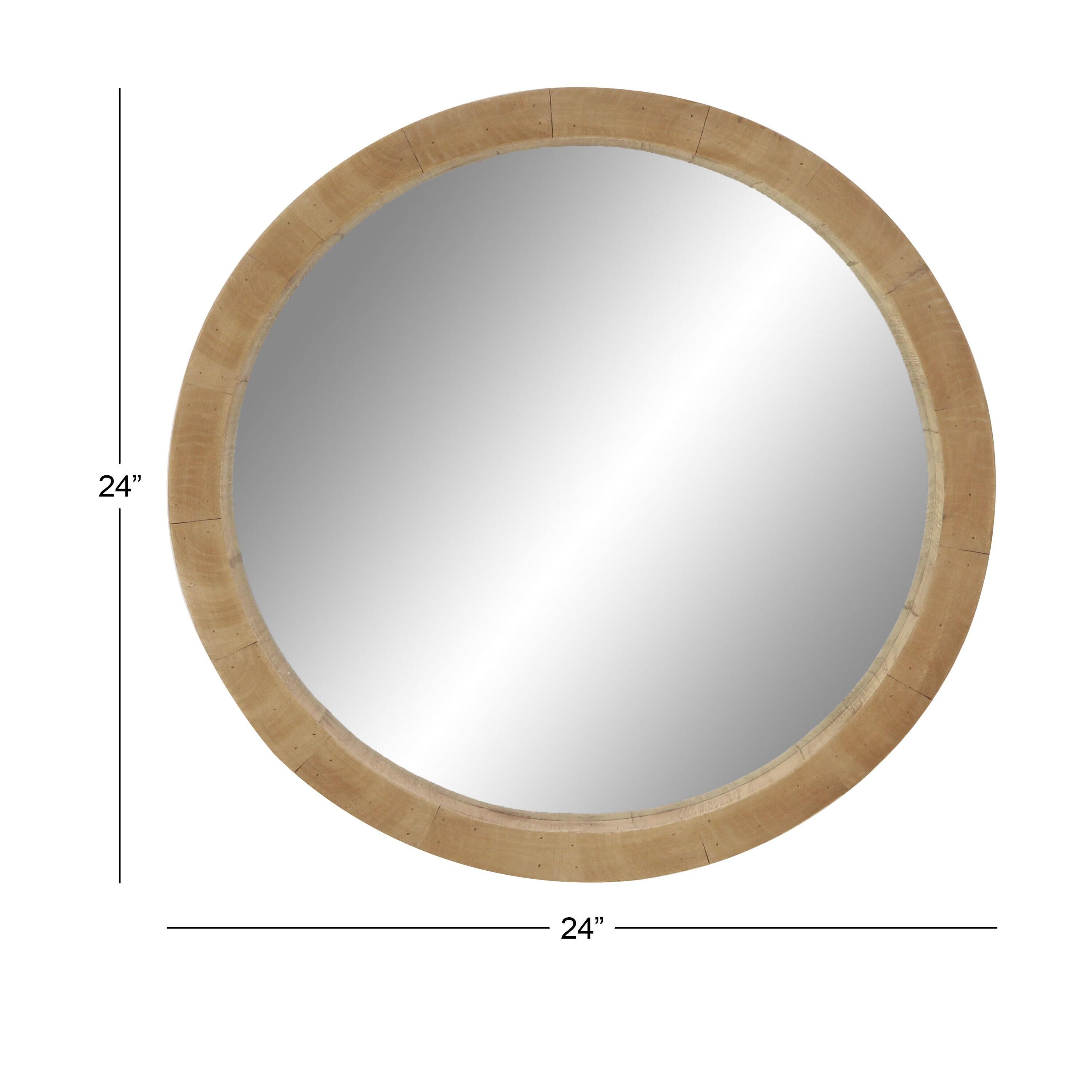 24" Round Natural Brown Wood Wall Mirror