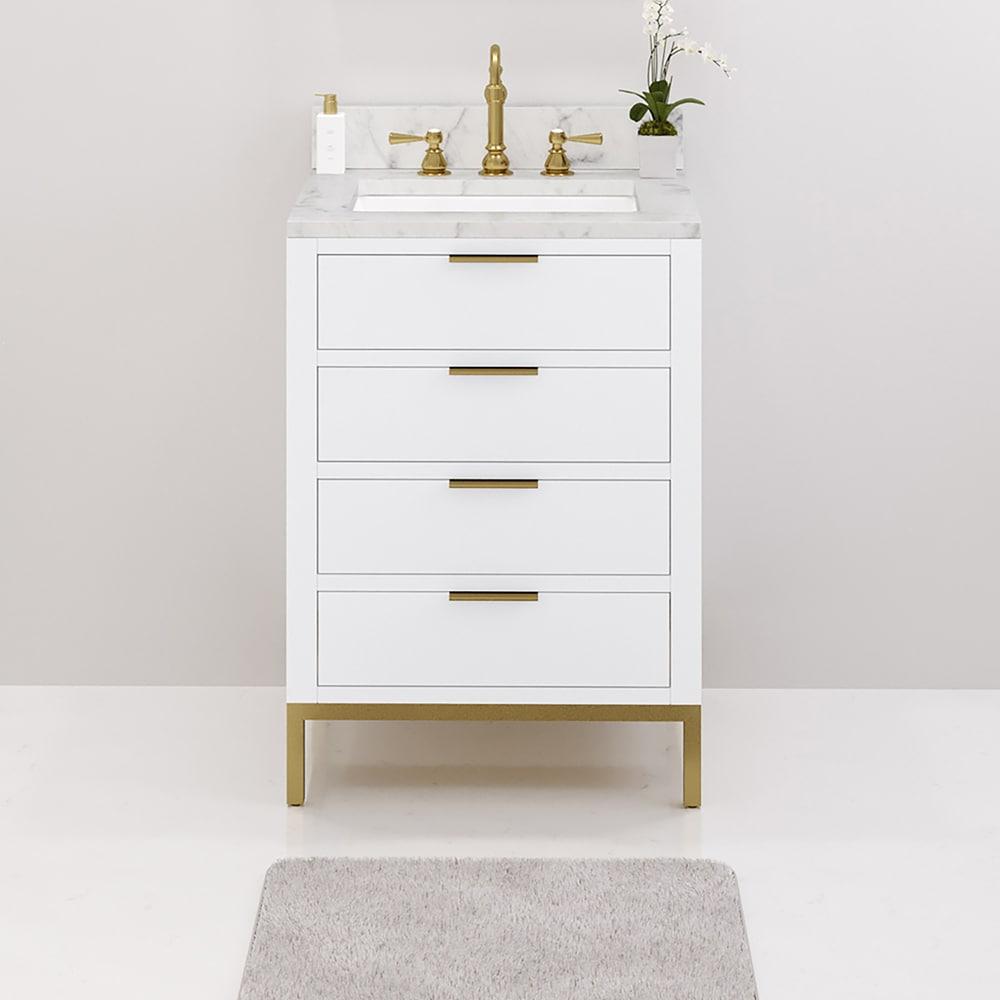 Pure White 24'' Single Sink Vanity with Carrara Marble Top