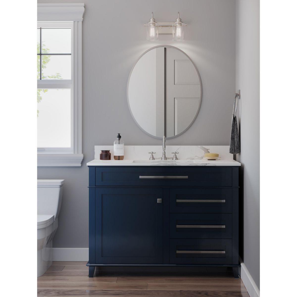 Aiken Collection Two-Light Brushed Nickel Clear Glass Farmhouse Style Bath Vanity Wall Light