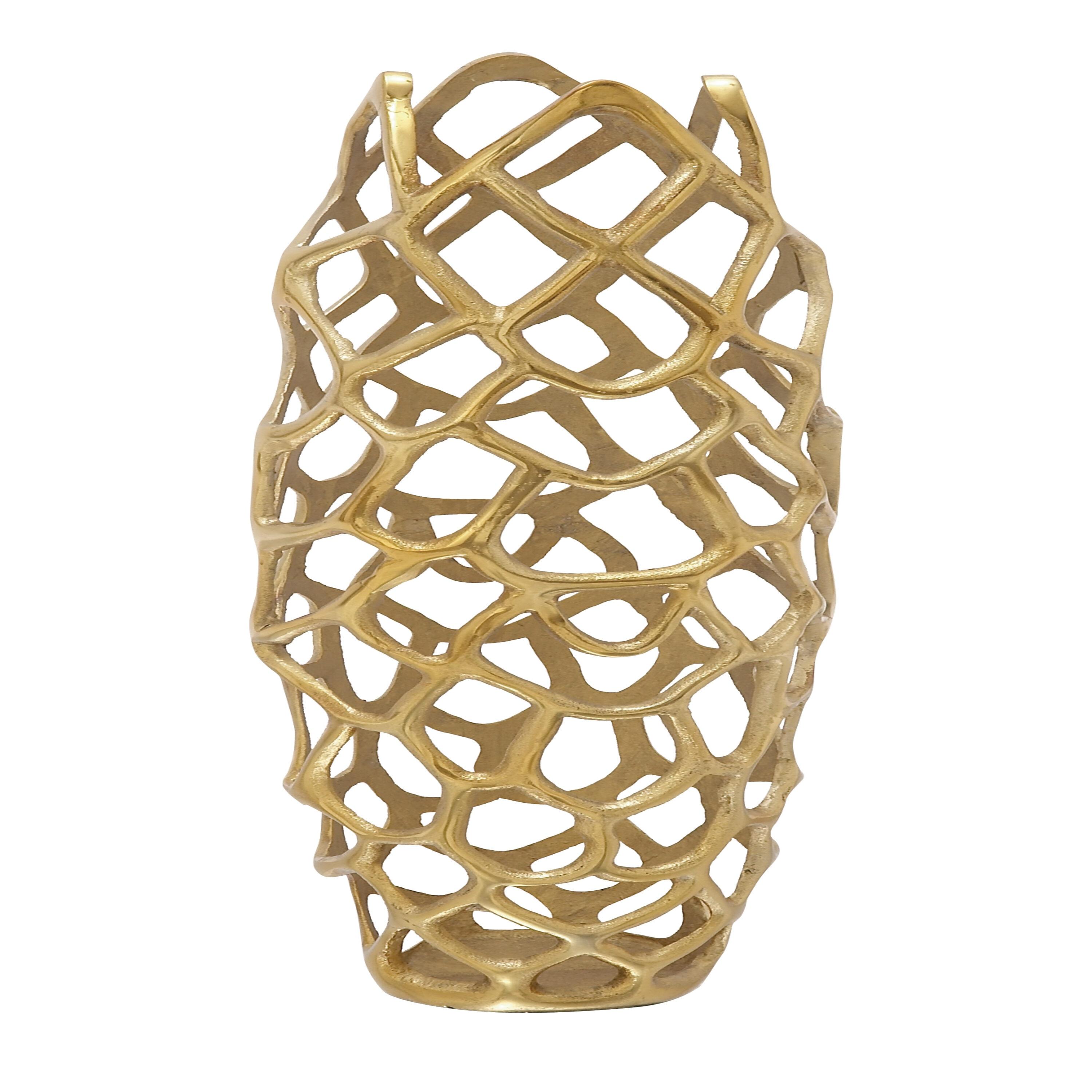 Olivia & May 31" x 9" Eclectic Woven Net-Inspired Aluminum Vase Gold - Indoor Contemporary Amphora Design