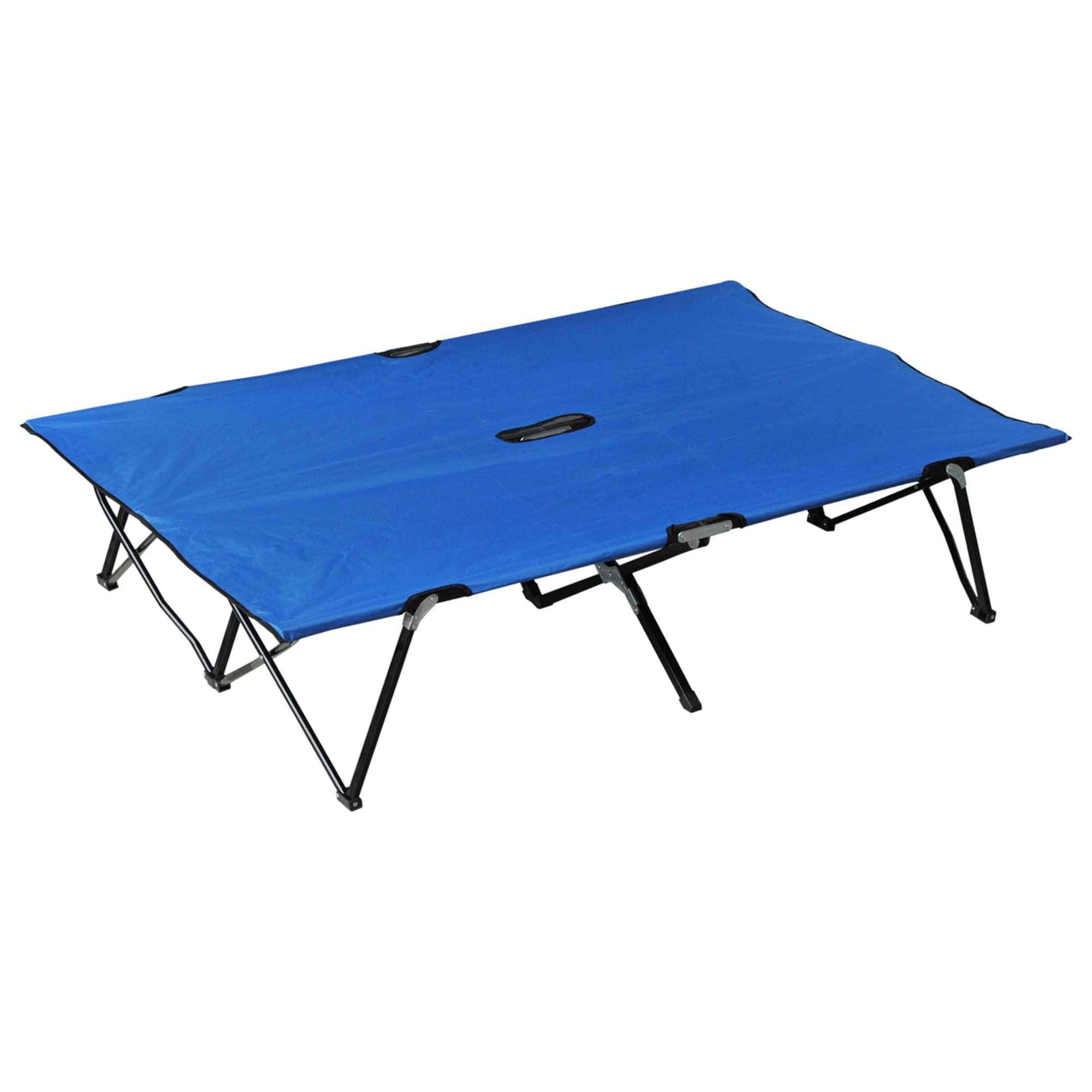 Outsunny 2 Person Folding Camping Cot, Portable Sleeping Cot with Carry Bag, Blue