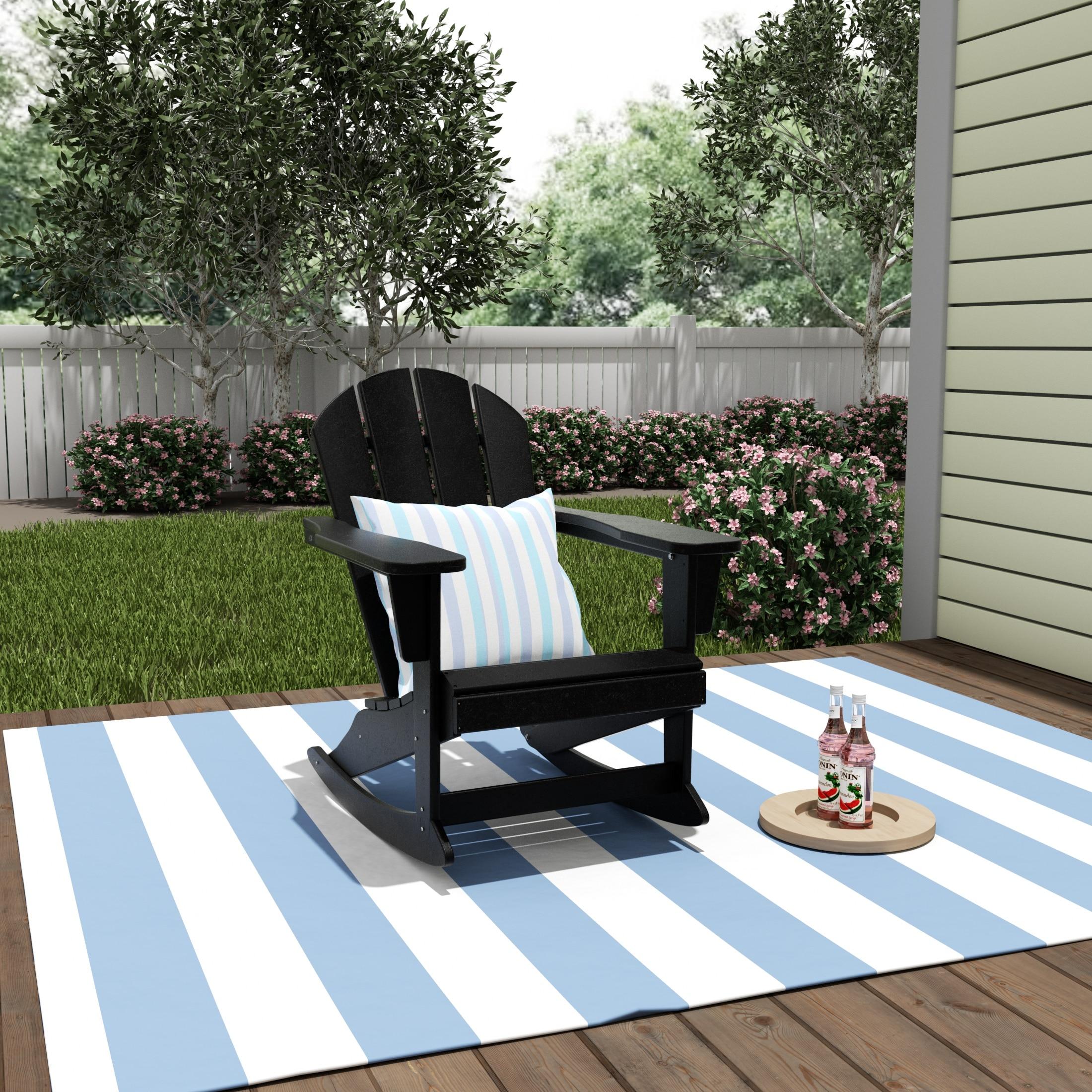 JUSTLET Plastic Adirondack Rocking Chair,HDPE All-Weather Outdoor Rocking Adirondack Chair for Porch, Patio, Balcony,Black