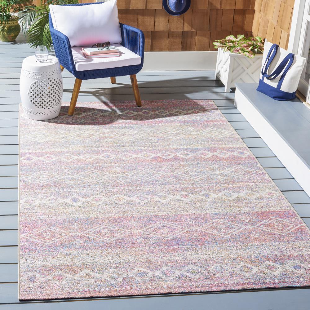Summer SMR498 Power Loomed Indoor and Outdoor Area Rug - Ivory/Pink - 6'6"x9'4" - Safavieh.