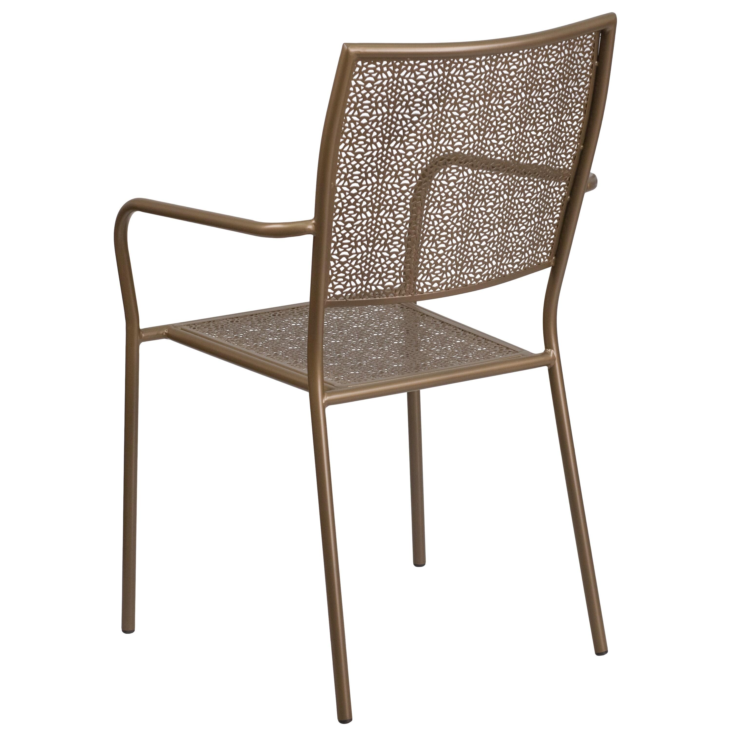 Flash Furniture Commercial Grade Gold Indoor-Outdoor Steel Patio Arm Chair with Square Back