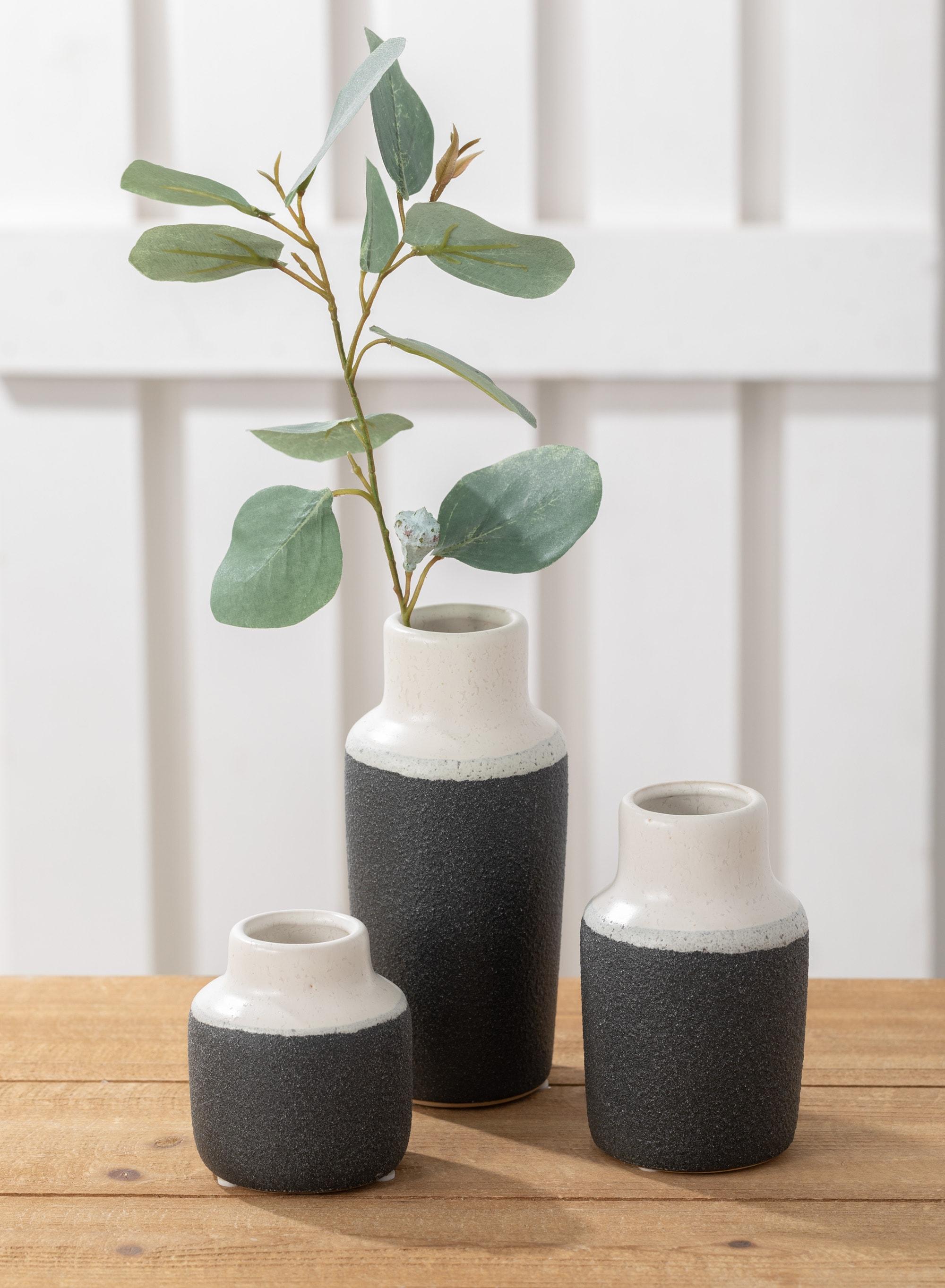 Sullivans Set of 3 Ceramic Vase 7"H, 5.25"H & 3.75"H White and Black