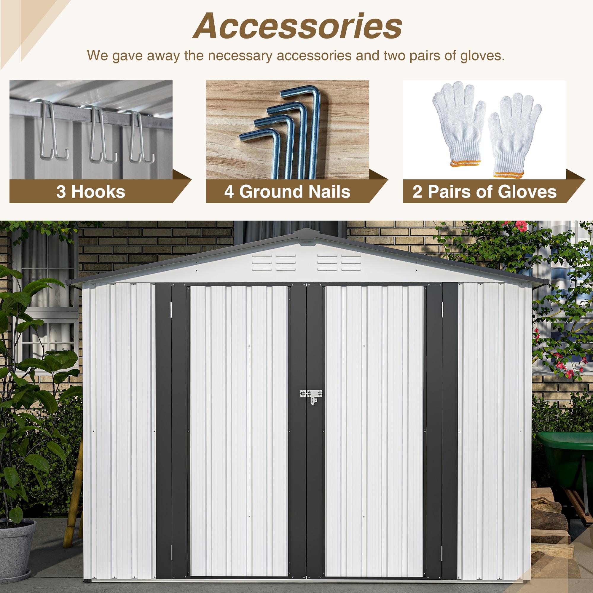 8 X 6 Ft Outdoor Storage Shed, All Weather Metal Sheds With  2 Lockable Doors, Tool Shed