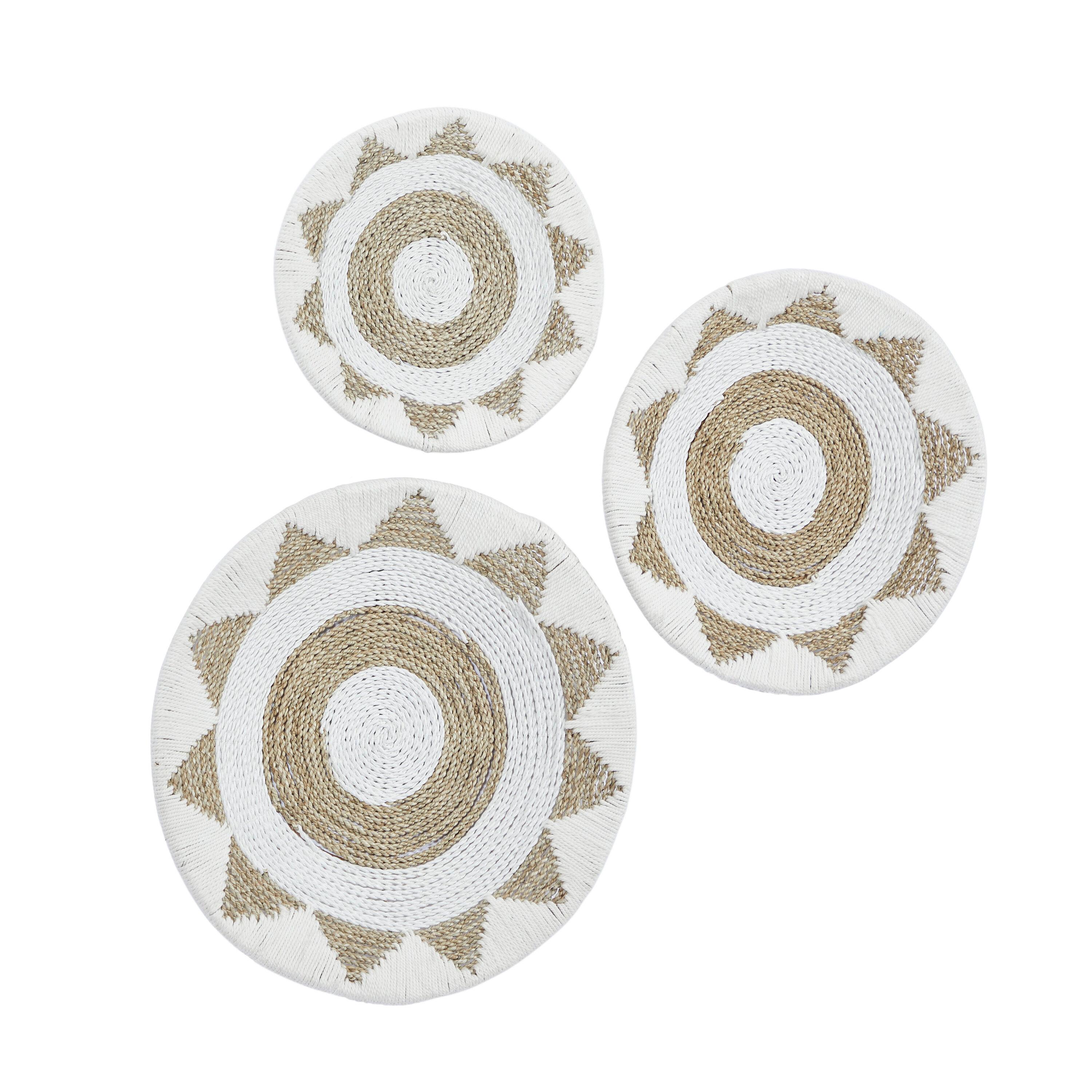 DecMode White Cotton Handmade Woven Plate Wall Decor (3 Count)