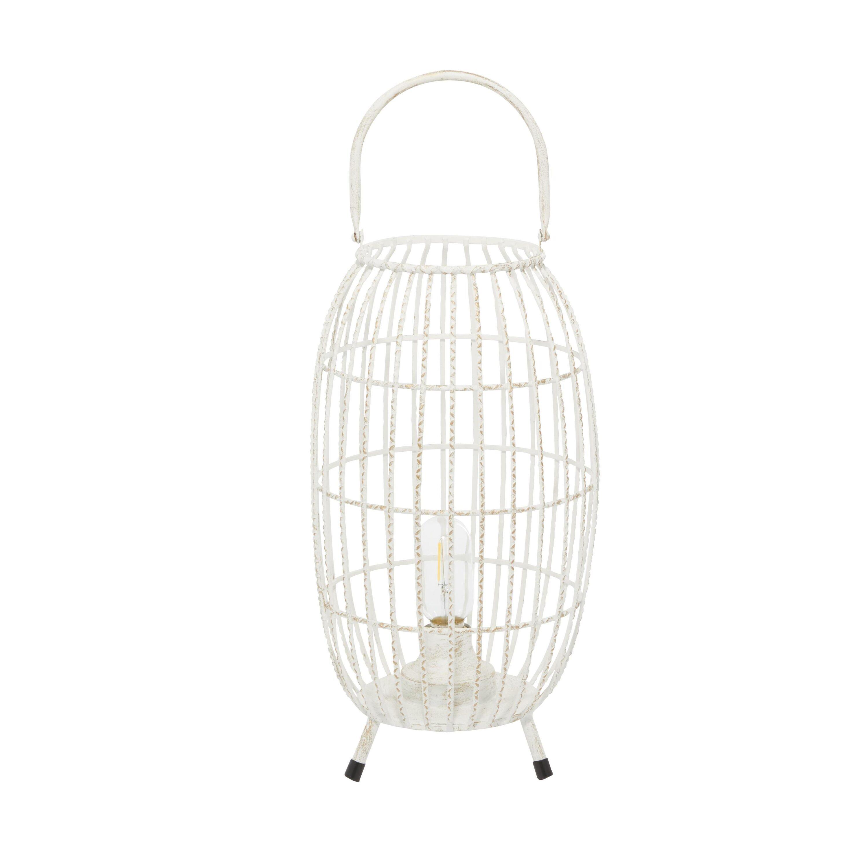 16" x 8.5" Oval Modern Metal Caged Candle Holder with Led Light Bulb Center White - Olivia & May