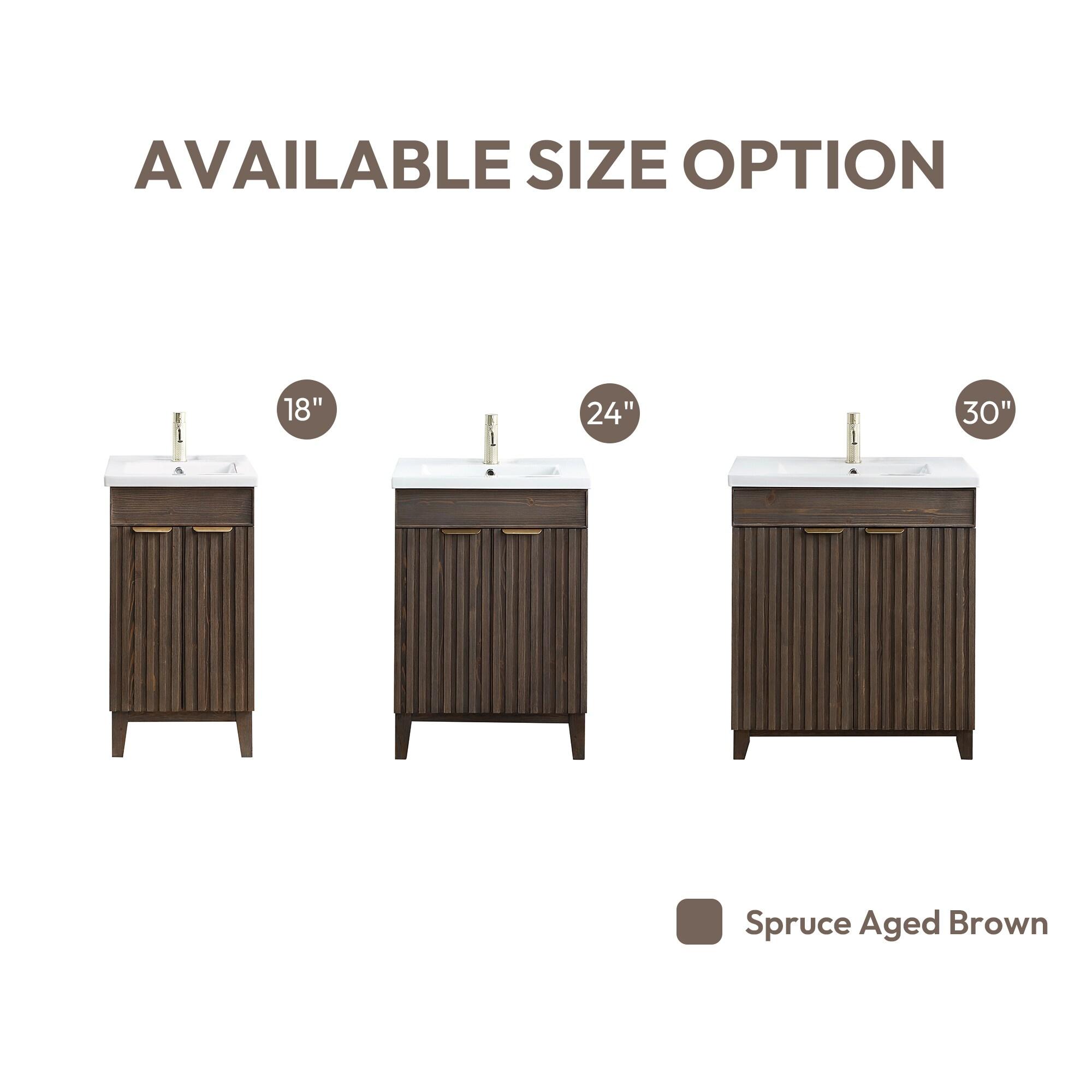 Palos 24" Single Bath Vanity in Spruce Antique Brown with White Ceramic Basin