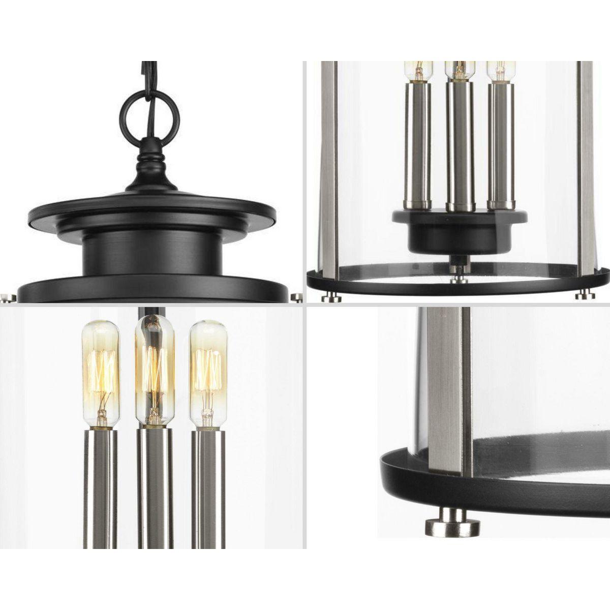 Progress Lighting Squire 3-Light Hanging Lantern, Steel, Black Finish, Clear Glass Shade