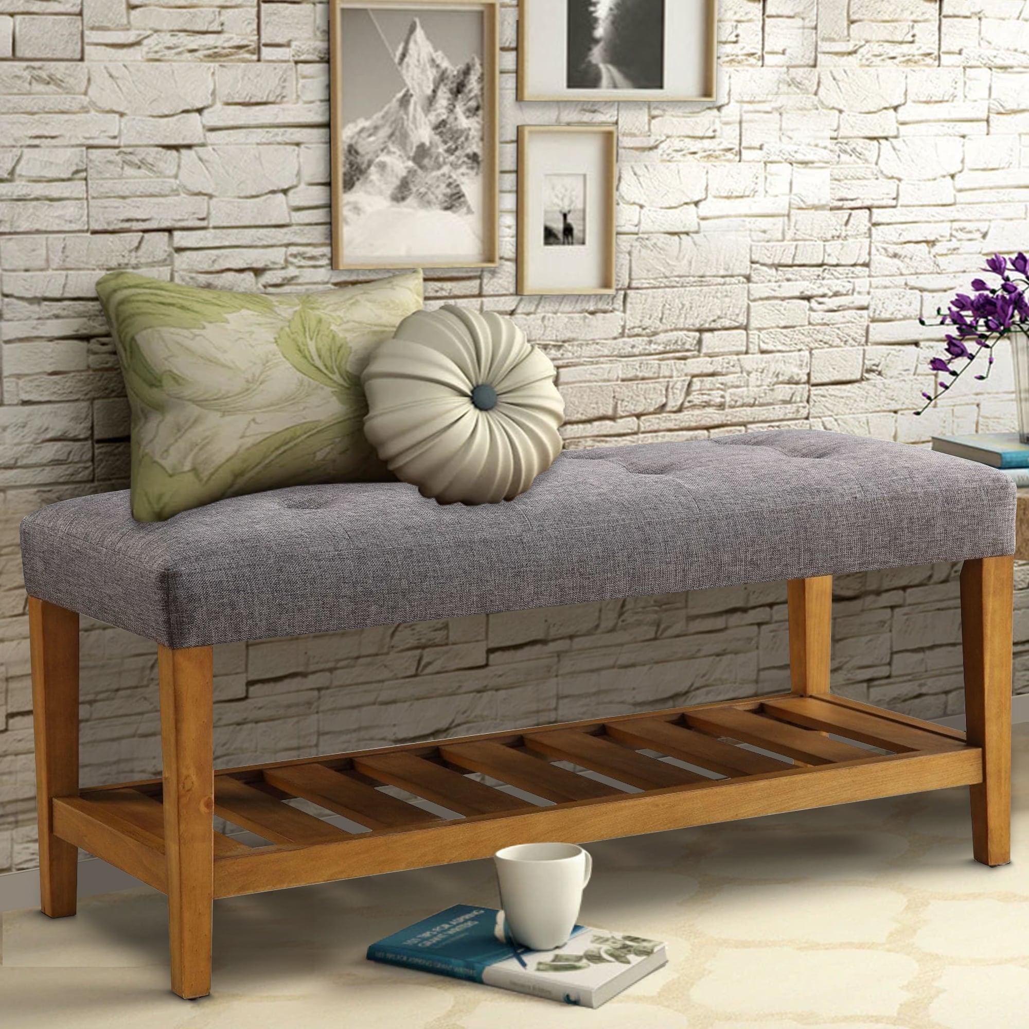 Benzara Wooden Bench, Gray & Oak