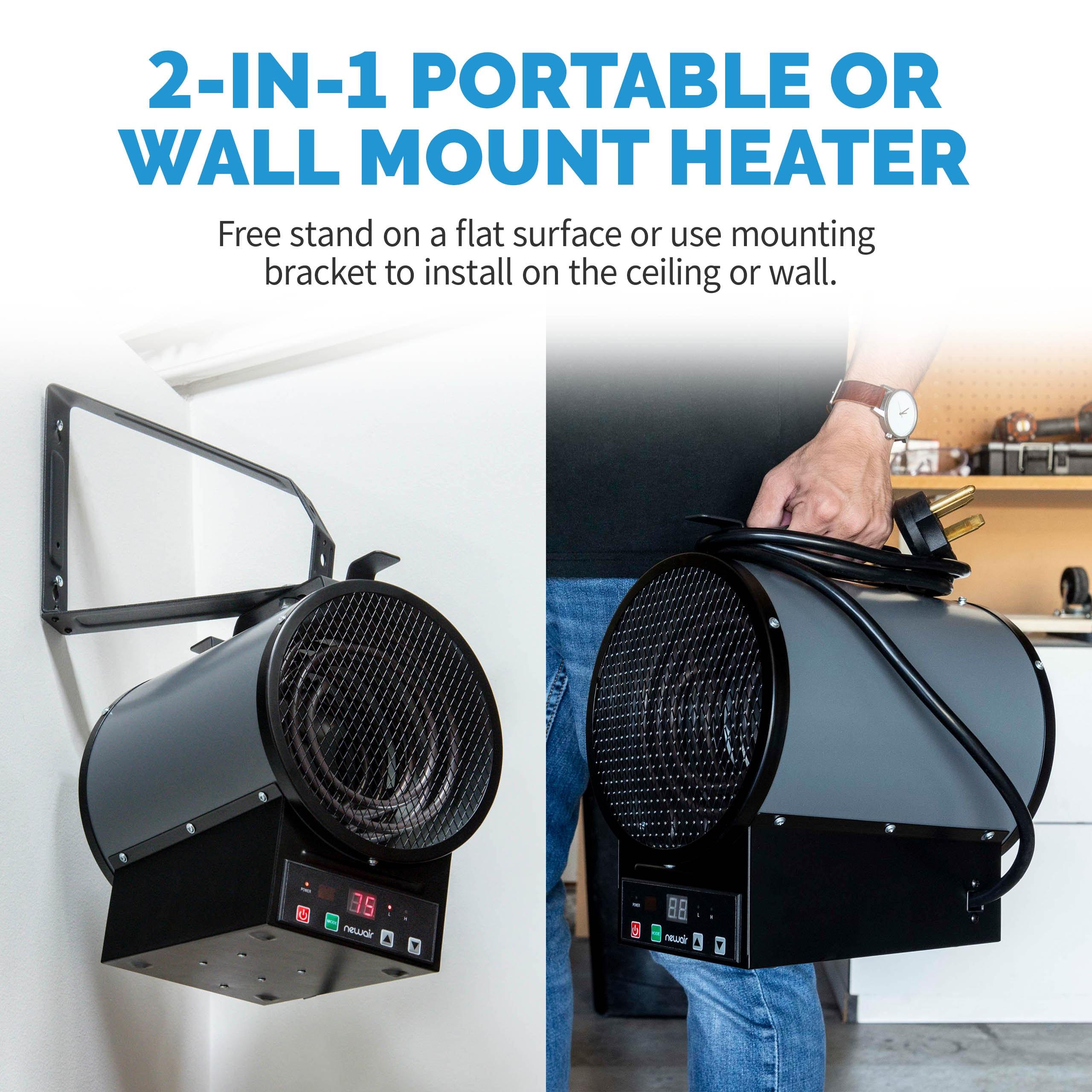 Newair Freestanding or Ceiling/Wall Mounted 240v Electric Garage Heater, 500 sq. ft. with Remote Control