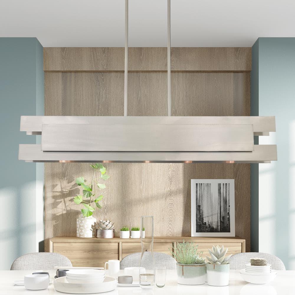 Modern Brushed Nickel 5-Light Linear Chandelier