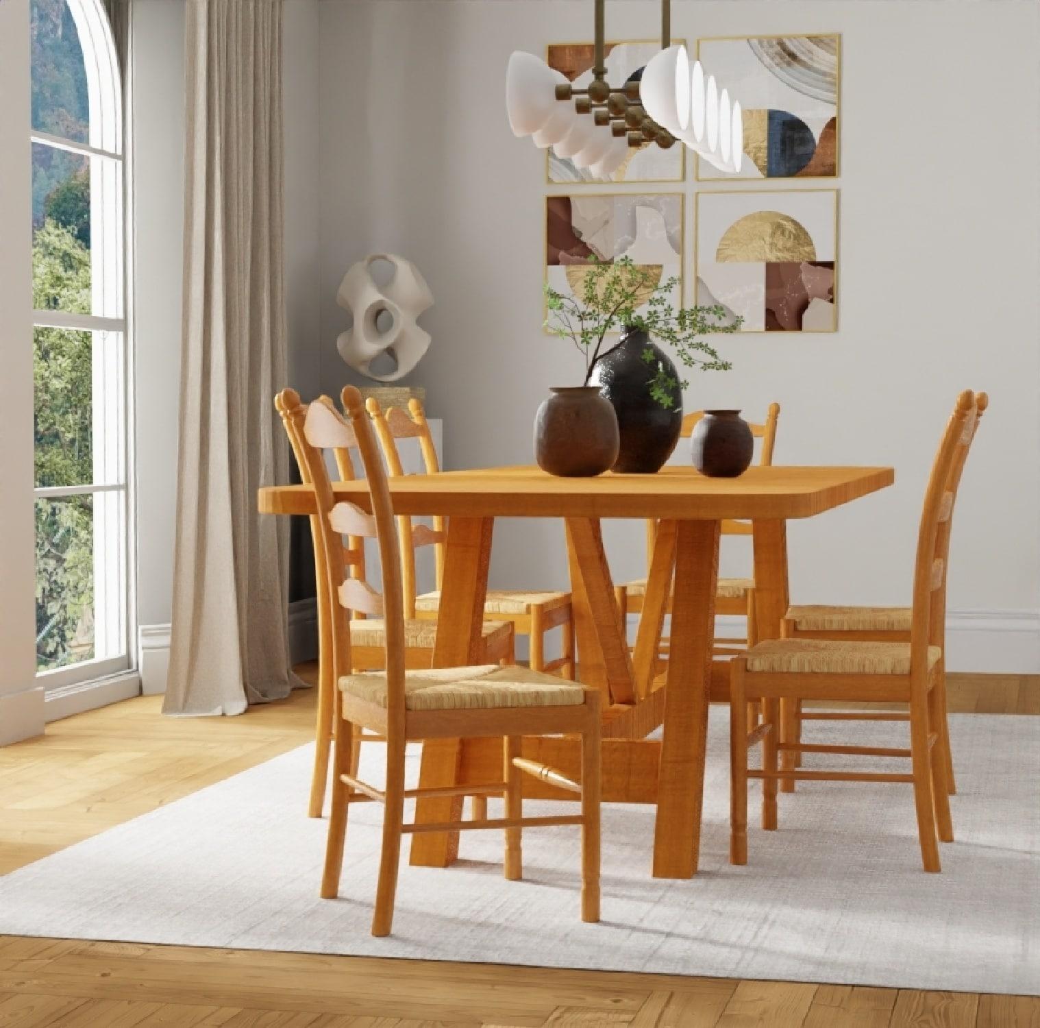 Carolina Living Aurora Rush Seat Dining Chair English Pine and Table: Woven, Ladder-Back, Wood Frame