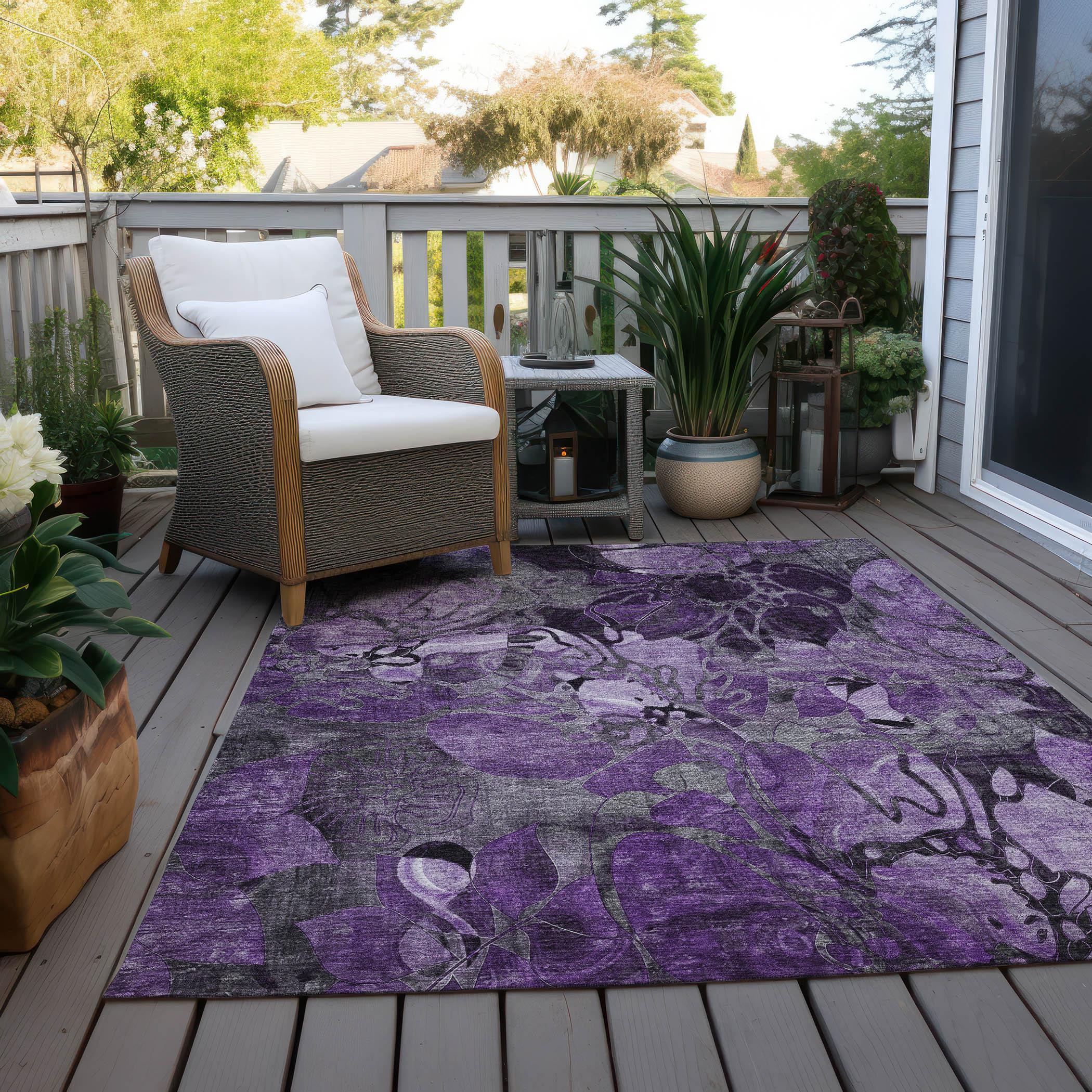 Addison Rugs Chantille Indoor/Outdoor Transitional Floral Purple Washable Rectangle Rug, 9' x 12'