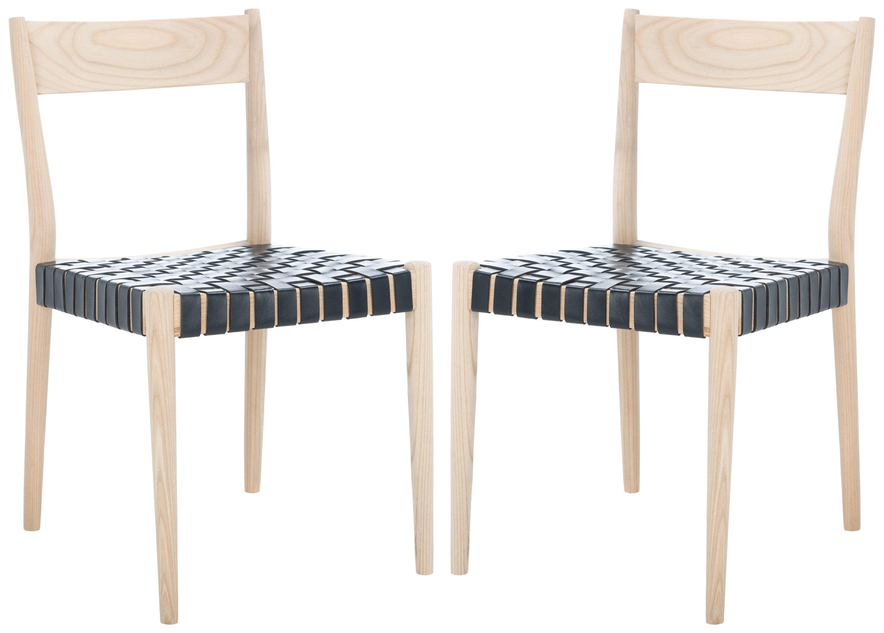 Eluned Leather Dining Chair (Set Of 2) - Black/Natural - Safavieh