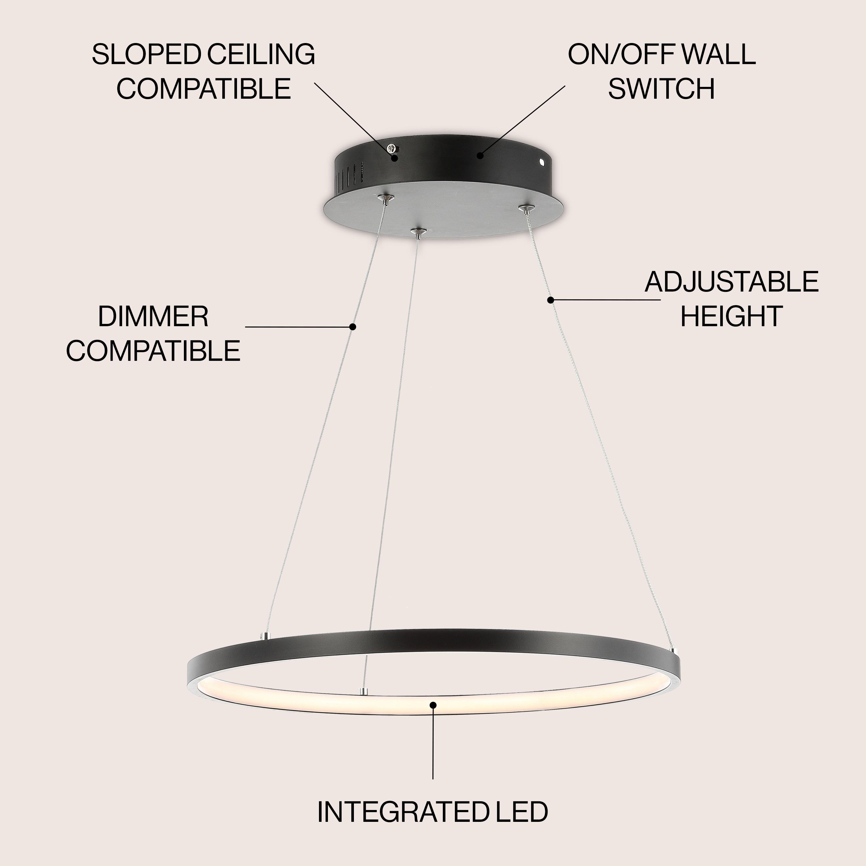 Bradley 15.7" Round Integrated LED Metal Pendant, Matte Black