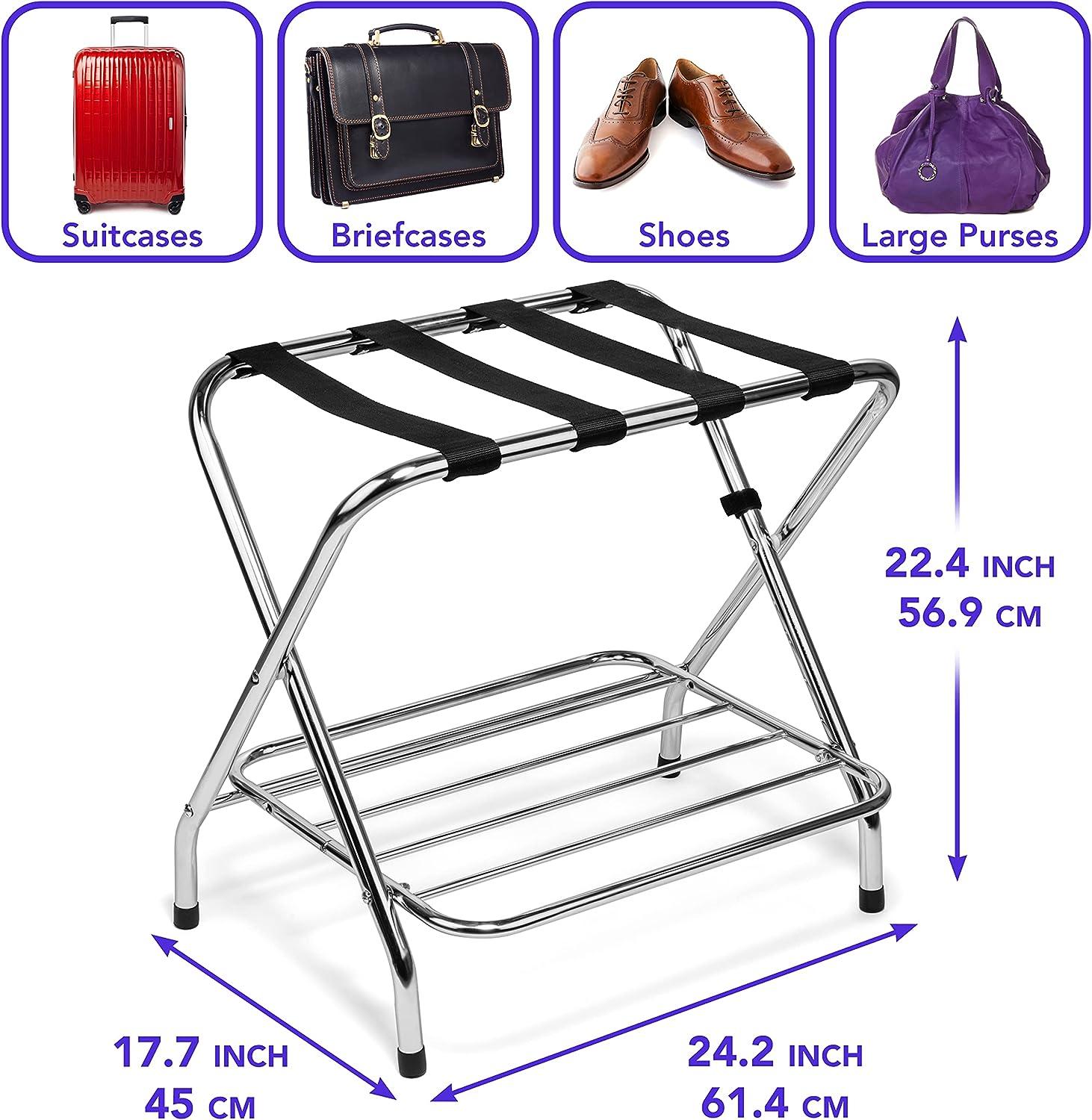Foldable Luggage Rack, Metal Suitcase Stand for Guest Room, Heavy Duty Luggage Rack for Bedrooms, Hotels, Travel | Folding Luggage Racks for Suitcases and Storage (Double Rack (DIY) Pack of 1)
